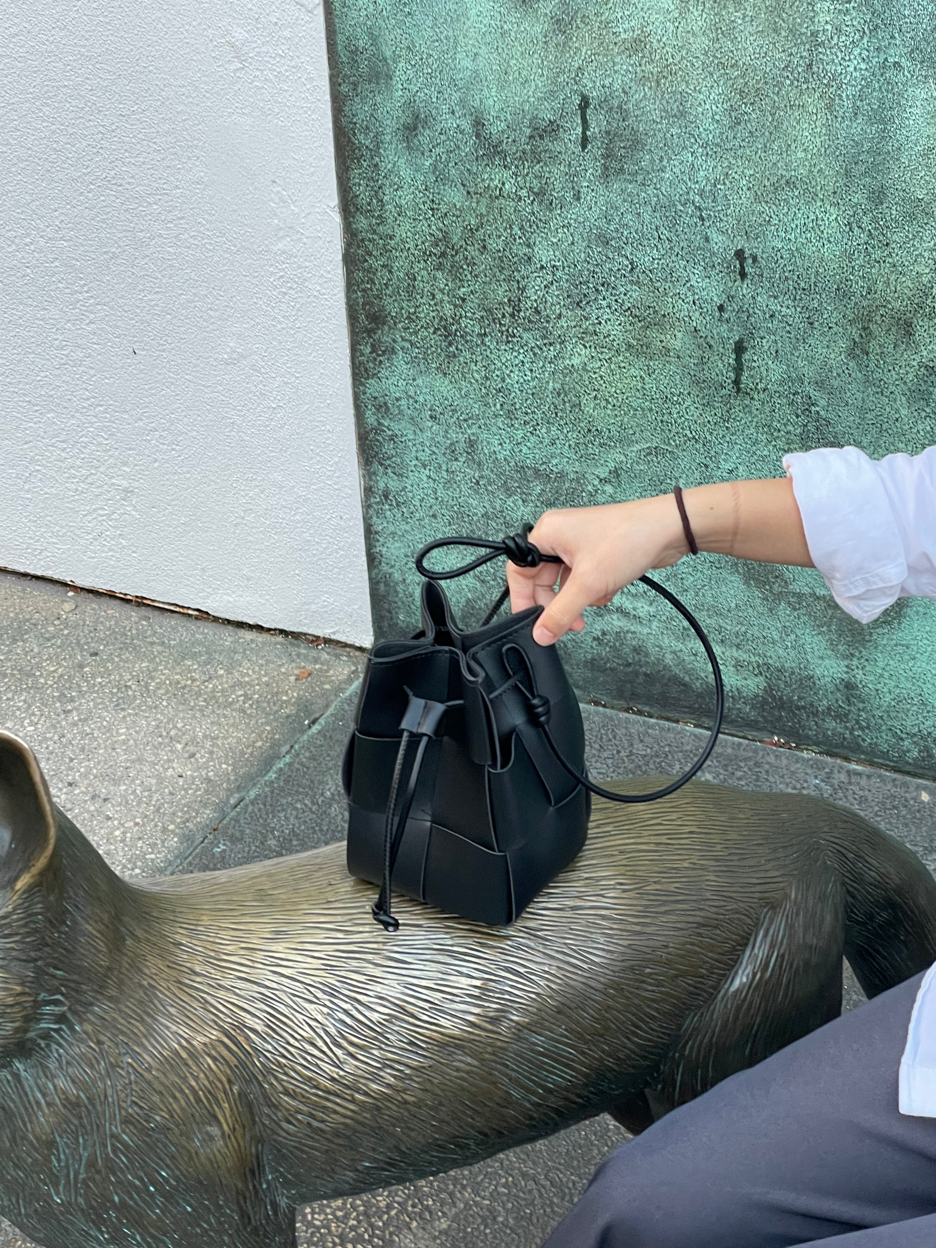 Woven Vegan Leather Pouch Crossbody Bag, Braided Bucket Shoulder Bag