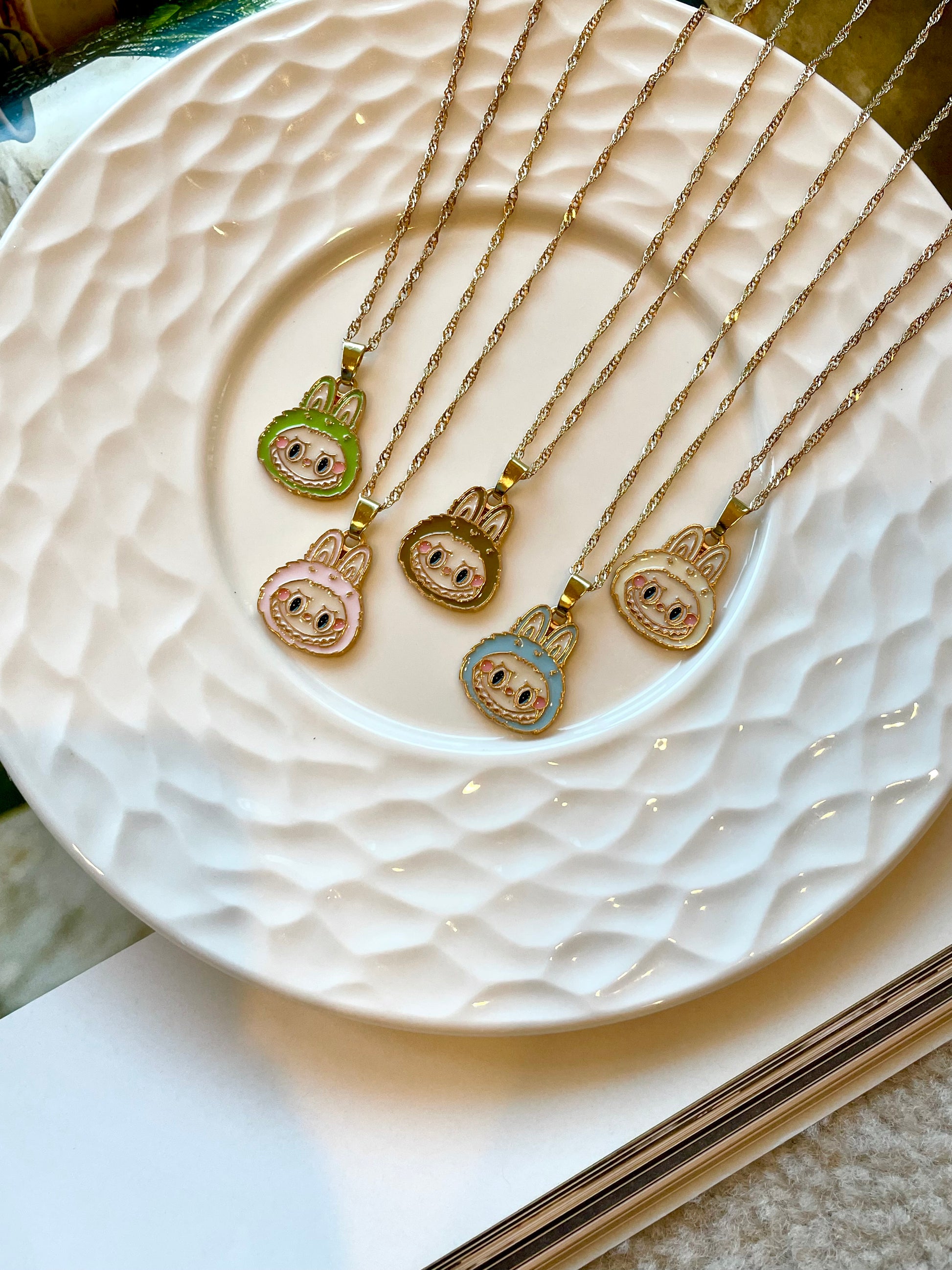 Trendy Gold Plated Pendant Necklace, Handmade La bubu Inspired Charm Necklace