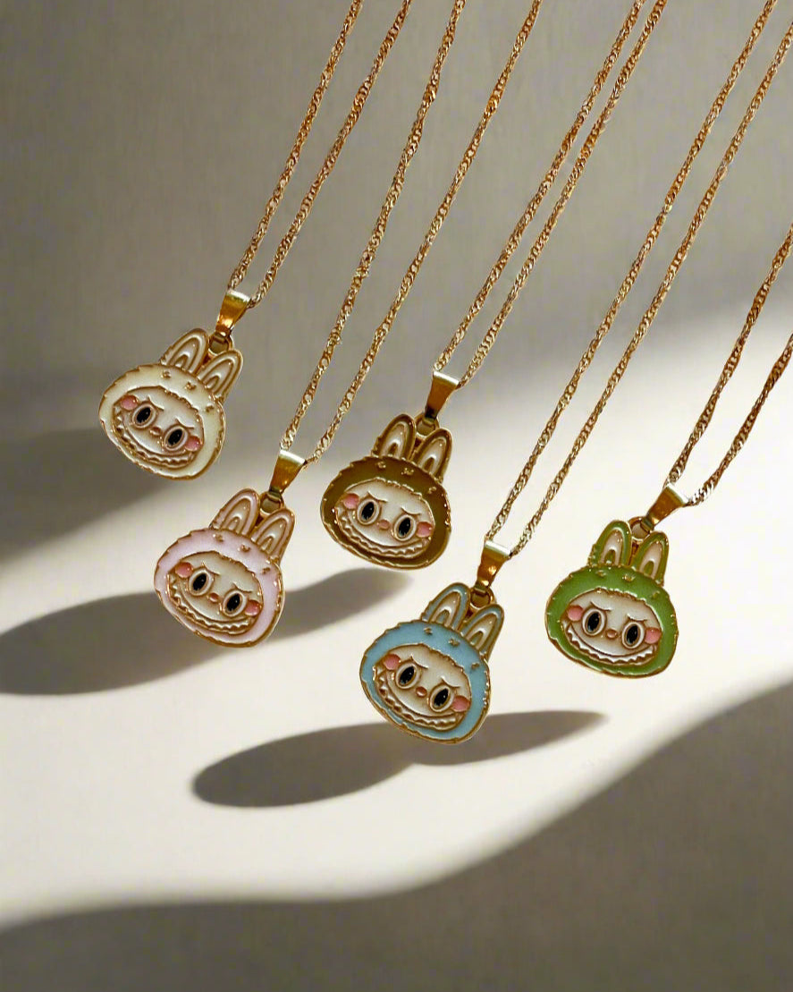 Trendy Gold Plated Pendant Necklace, Handmade La bubu Inspired Charm Necklace