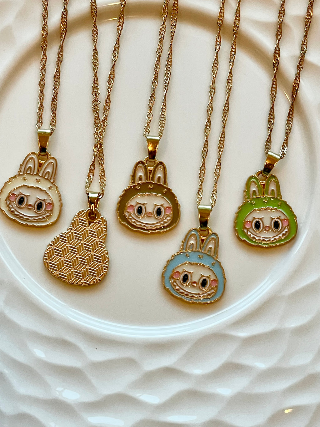 Trendy Gold Plated Pendant Necklace, Handmade La bubu Inspired Charm Necklace