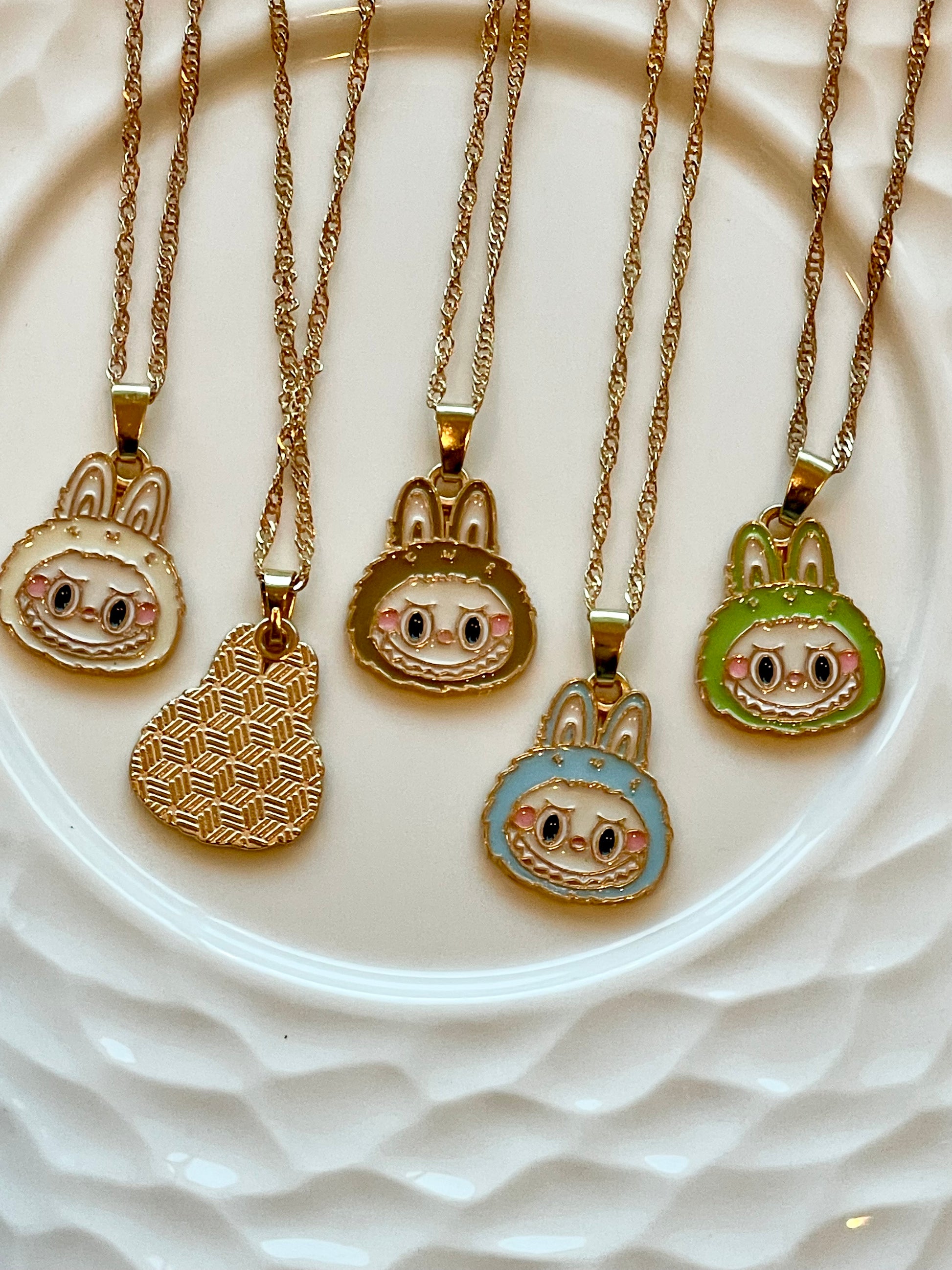 Trendy Gold Plated Pendant Necklace, Handmade La bubu Inspired Charm Necklace
