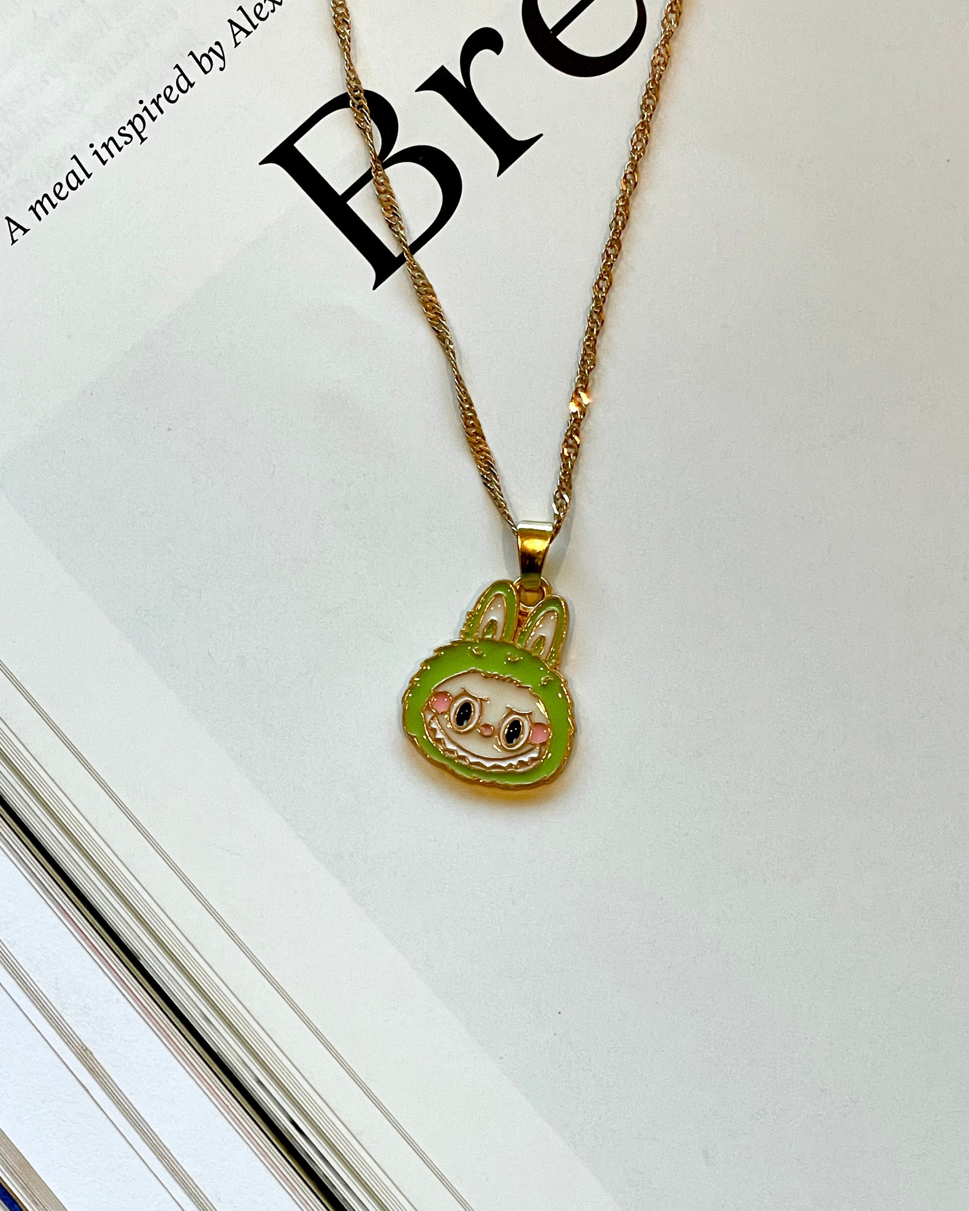 Trendy Gold Plated Pendant Necklace, Handmade La bubu Inspired Charm Necklace