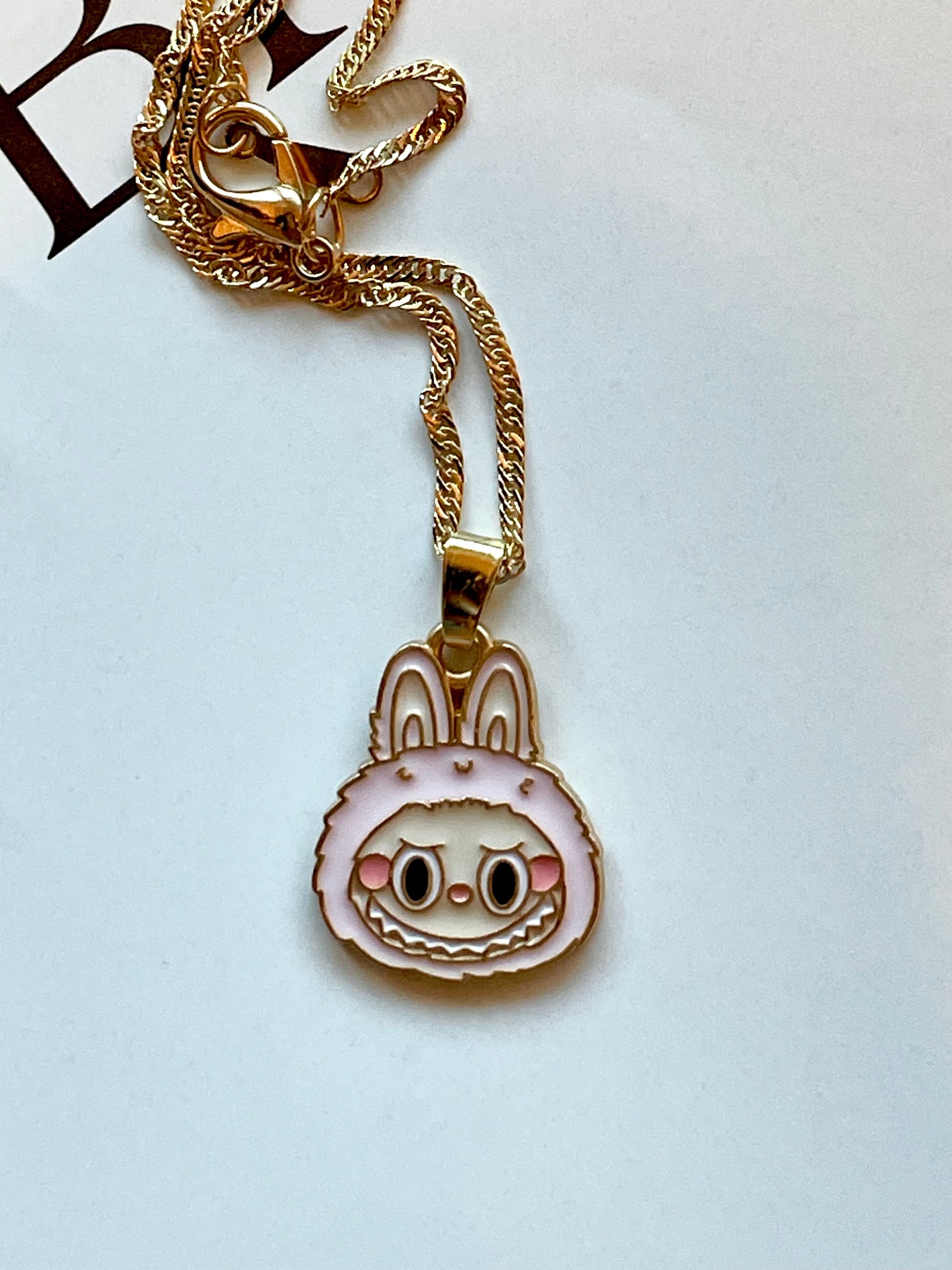 Trendy Gold Plated Pendant Necklace, Handmade La bubu Inspired Charm Necklace