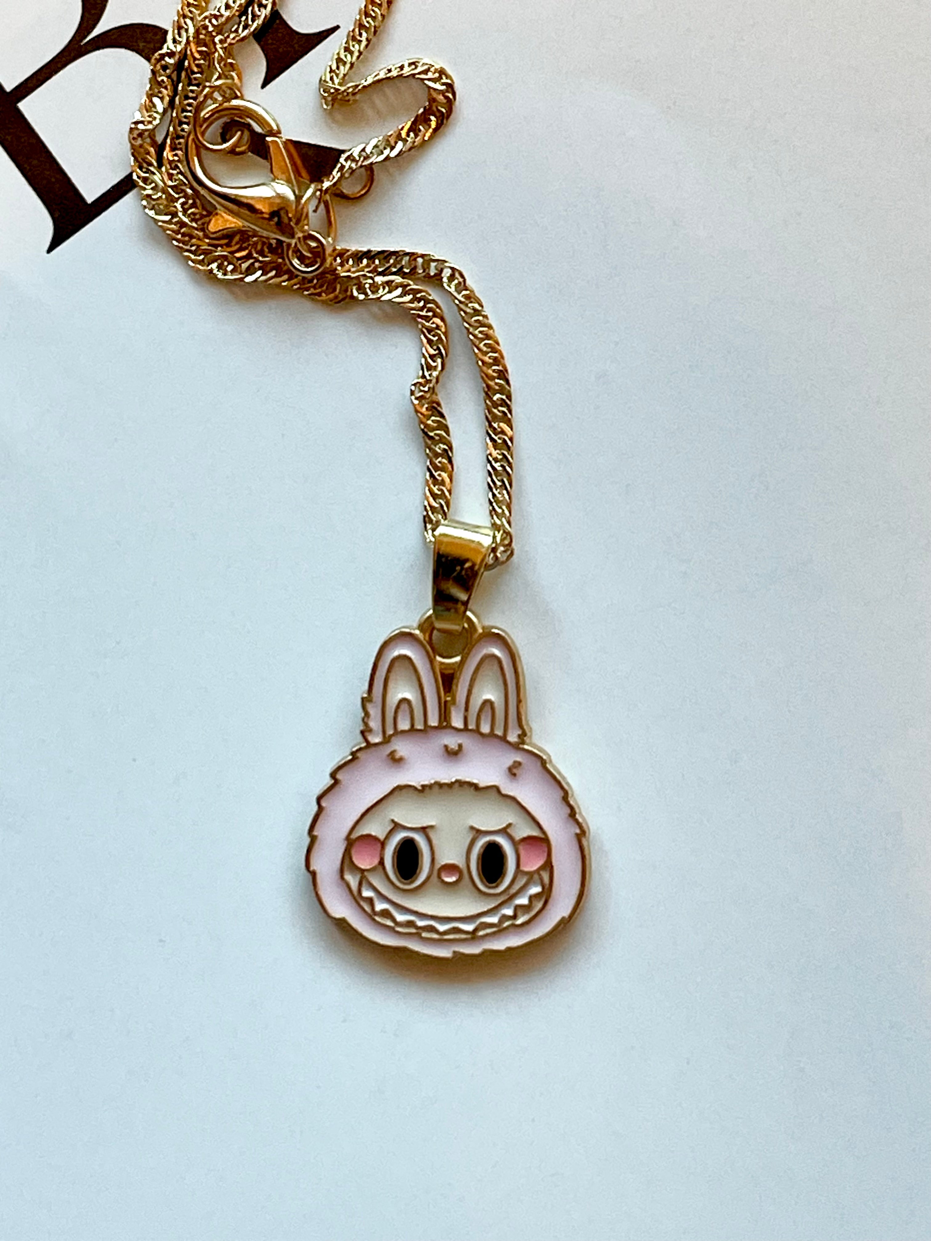 Trendy Gold Plated Pendant Necklace, Handmade La bubu Inspired Charm Necklace