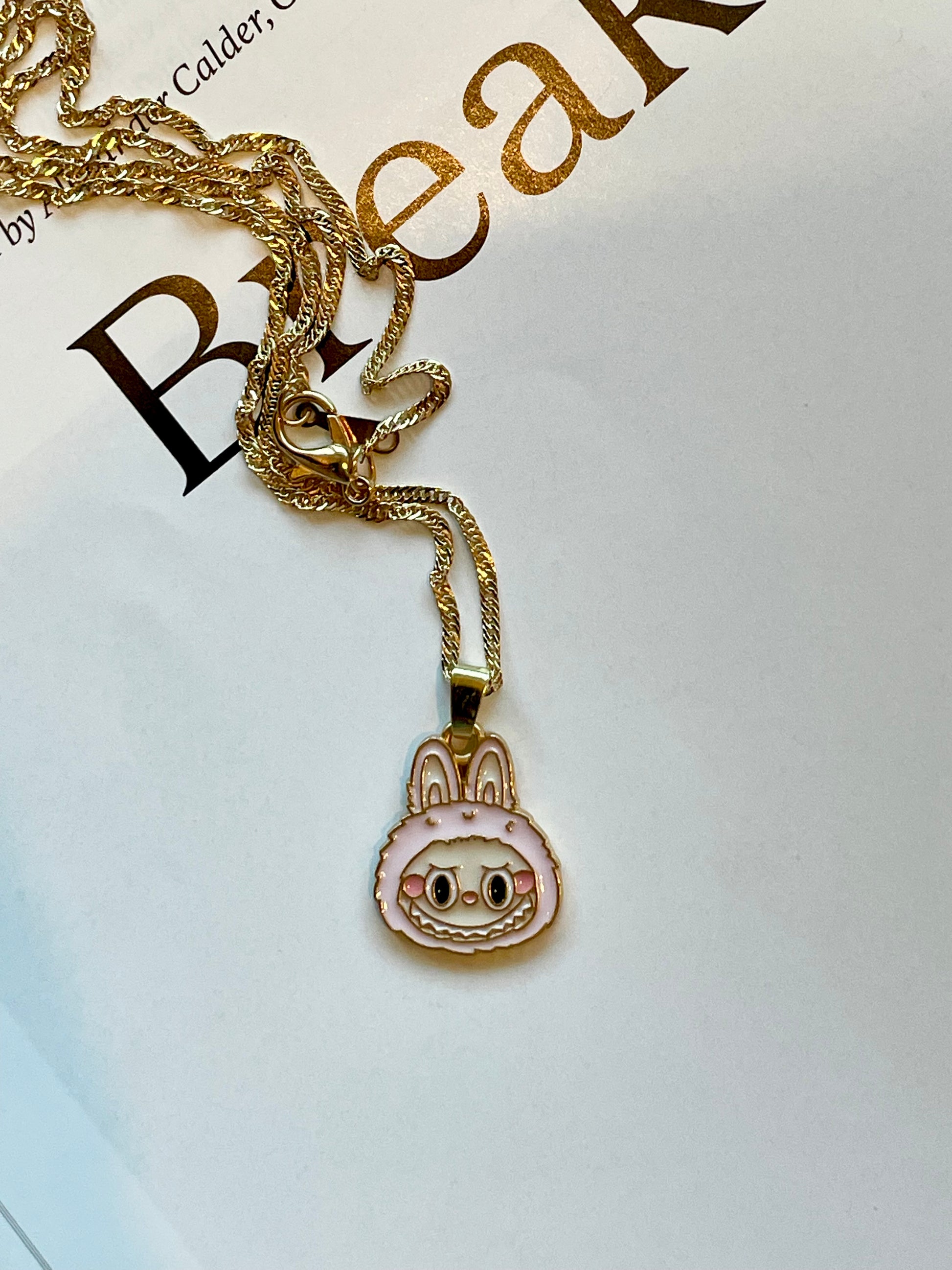 Trendy Gold Plated Pendant Necklace, Handmade La bubu Inspired Charm Necklace