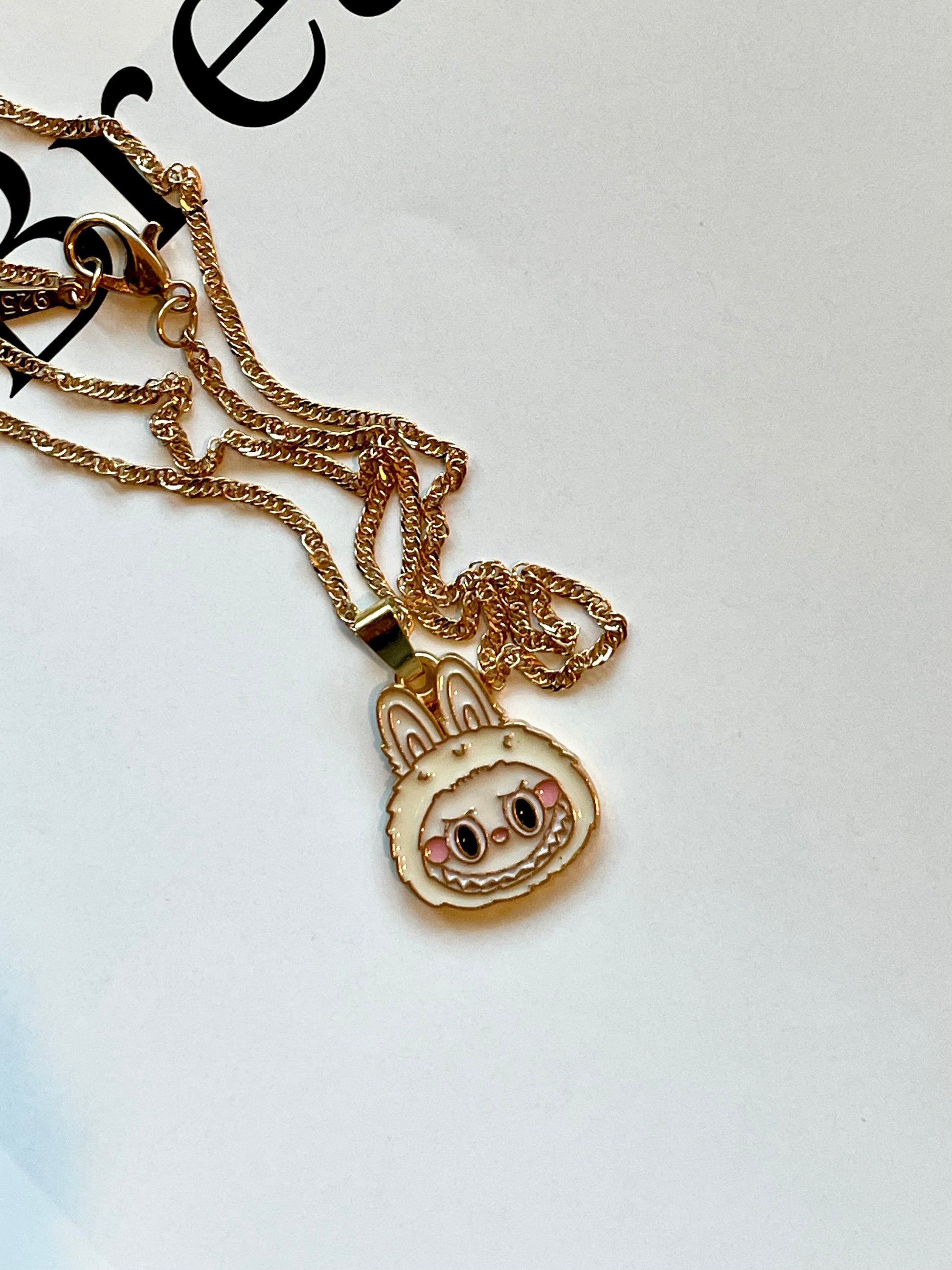Trendy Gold Plated Pendant Necklace, Handmade La bubu Inspired Charm Necklace