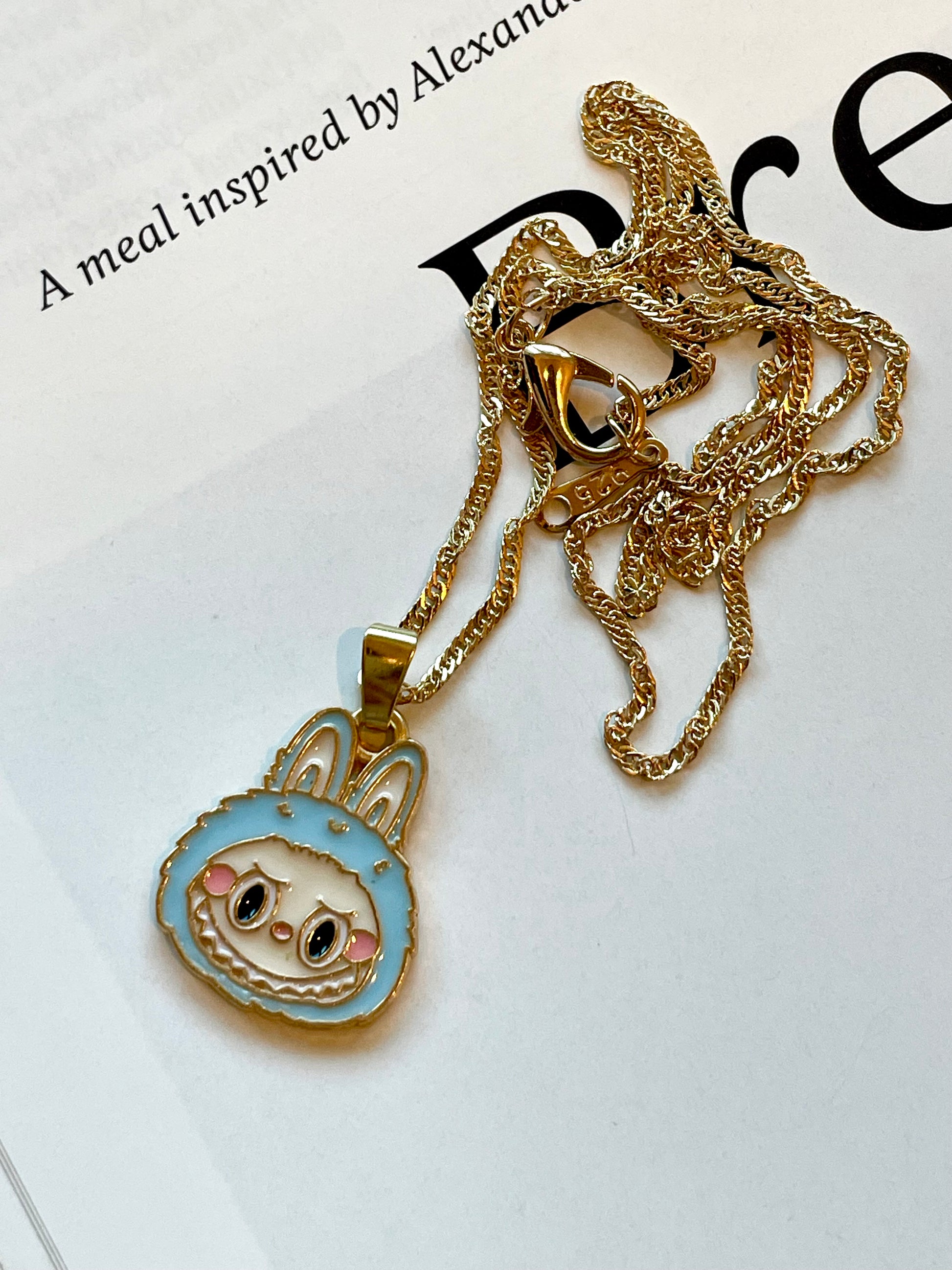 Trendy Gold Plated Pendant Necklace, Handmade La bubu Inspired Charm Necklace