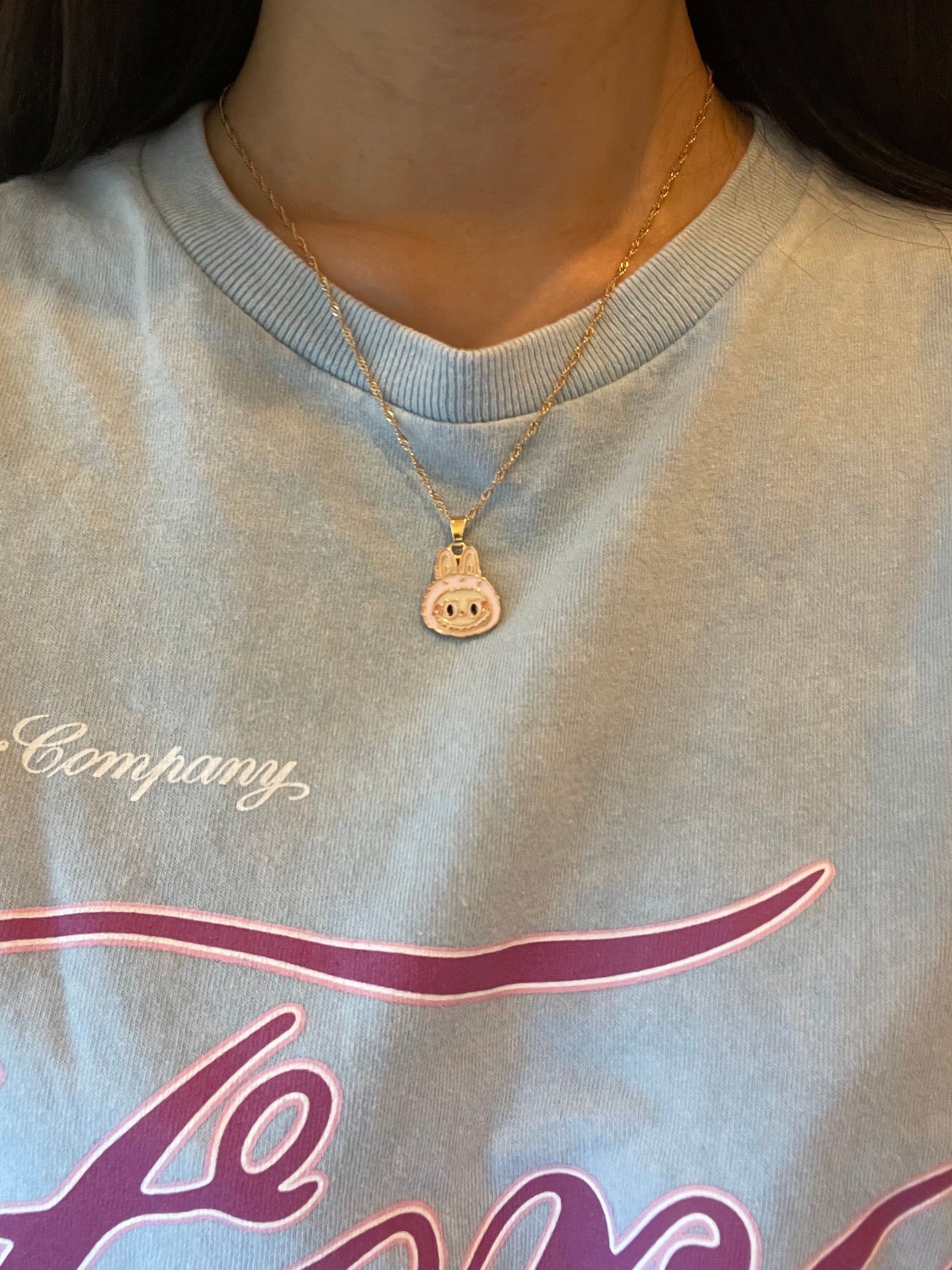 Trendy Gold Plated Pendant Necklace, Handmade La bubu Inspired Charm Necklace