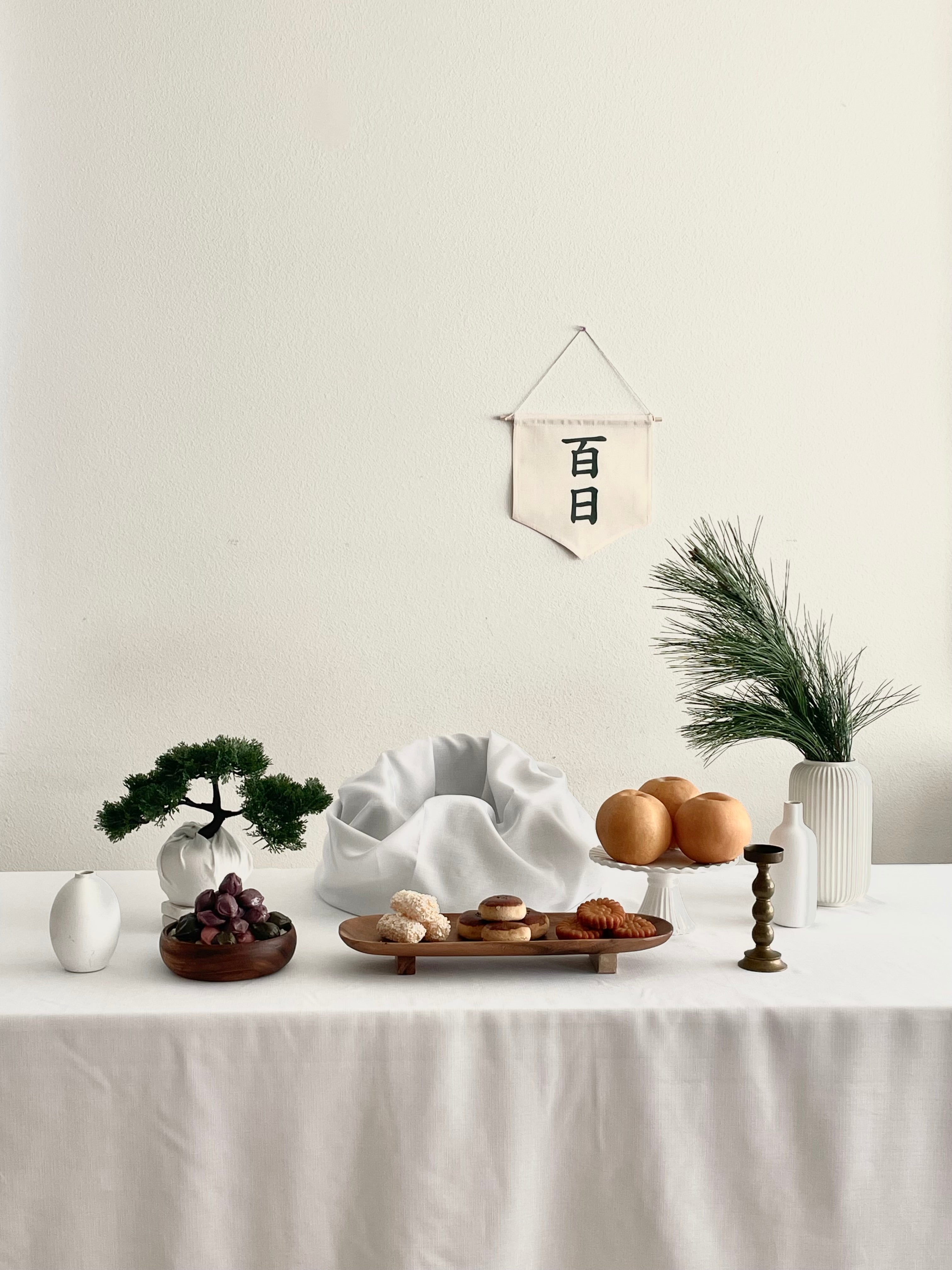 Korean Baekil 100 Days Banner, Baby 100th Day Party Decoration, Canvas Wall Hanging Flag for Korean First Celebration