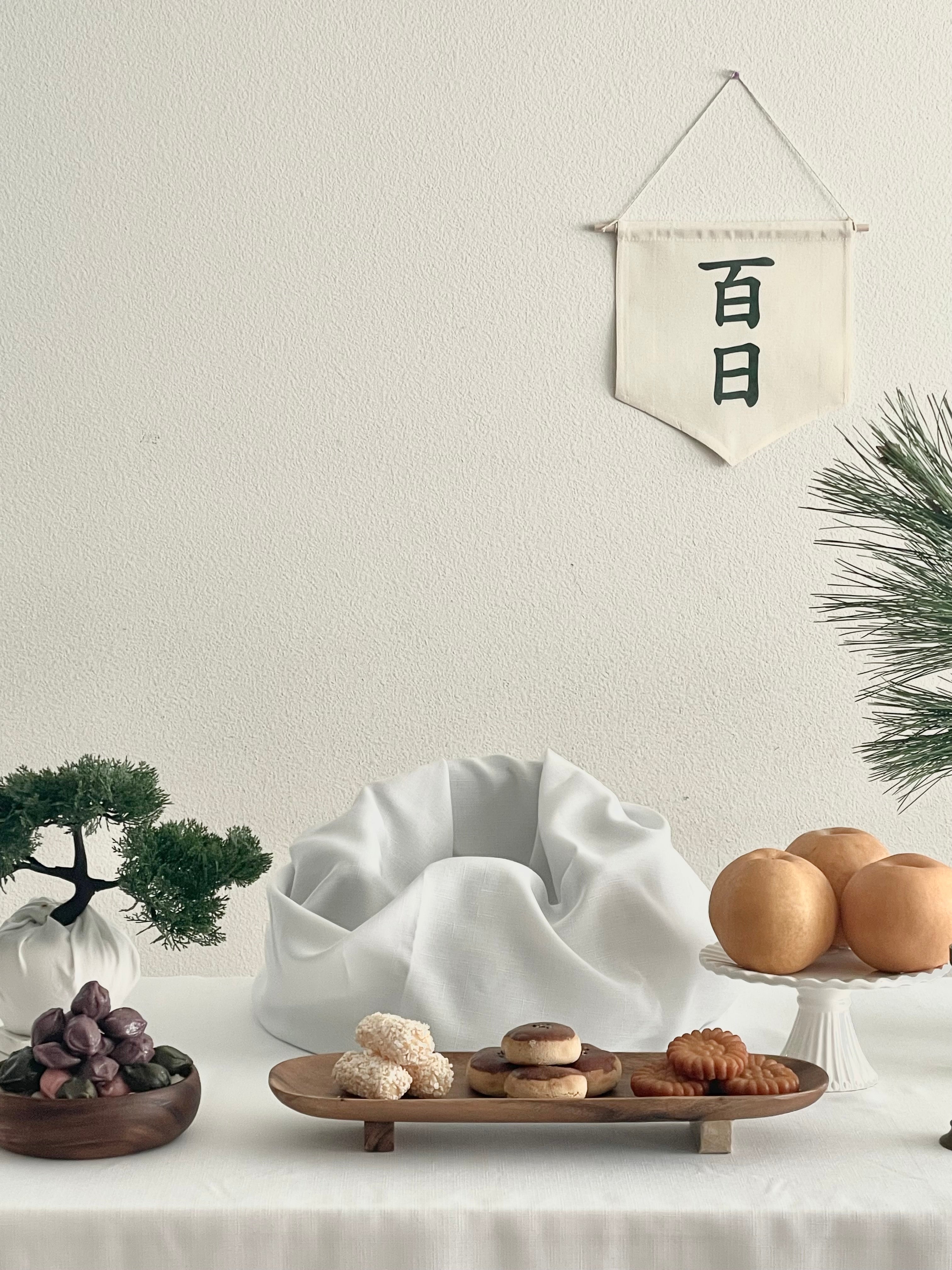 Korean Baekil 100 Days Banner, Baby 100th Day Party Decoration, Canvas Wall Hanging Flag for Korean First Celebration