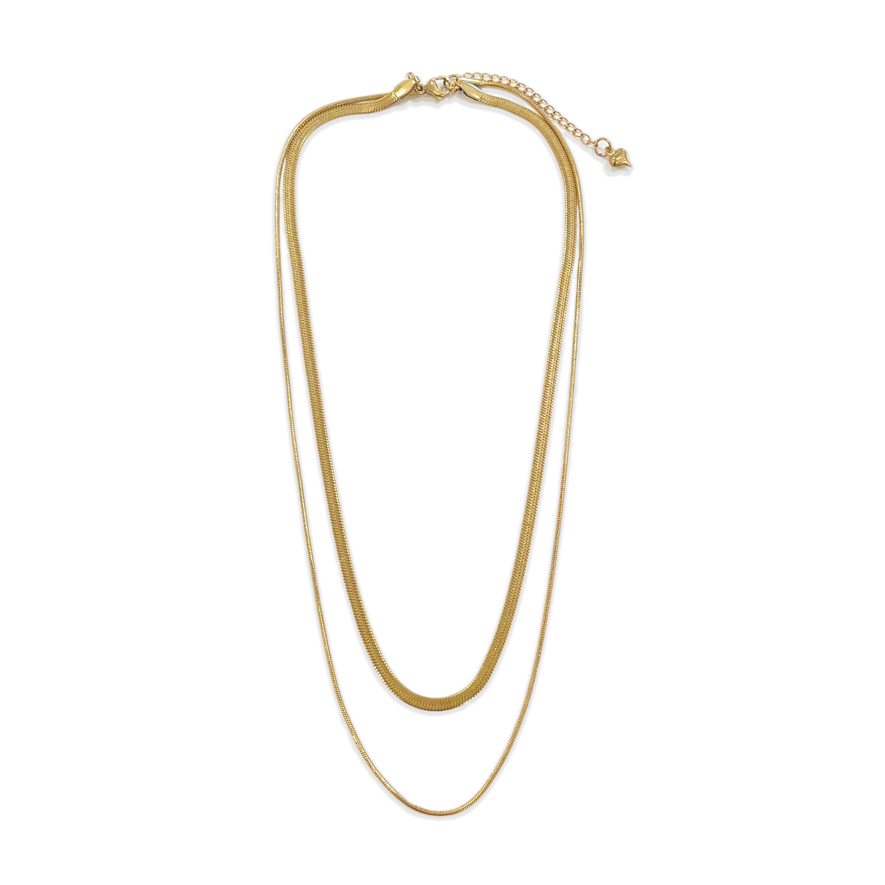 Double Layer Necklace, Stainless Steel Herringbone and Snake Chain, 16-18 Inches, Minimalist Jewelry for Women