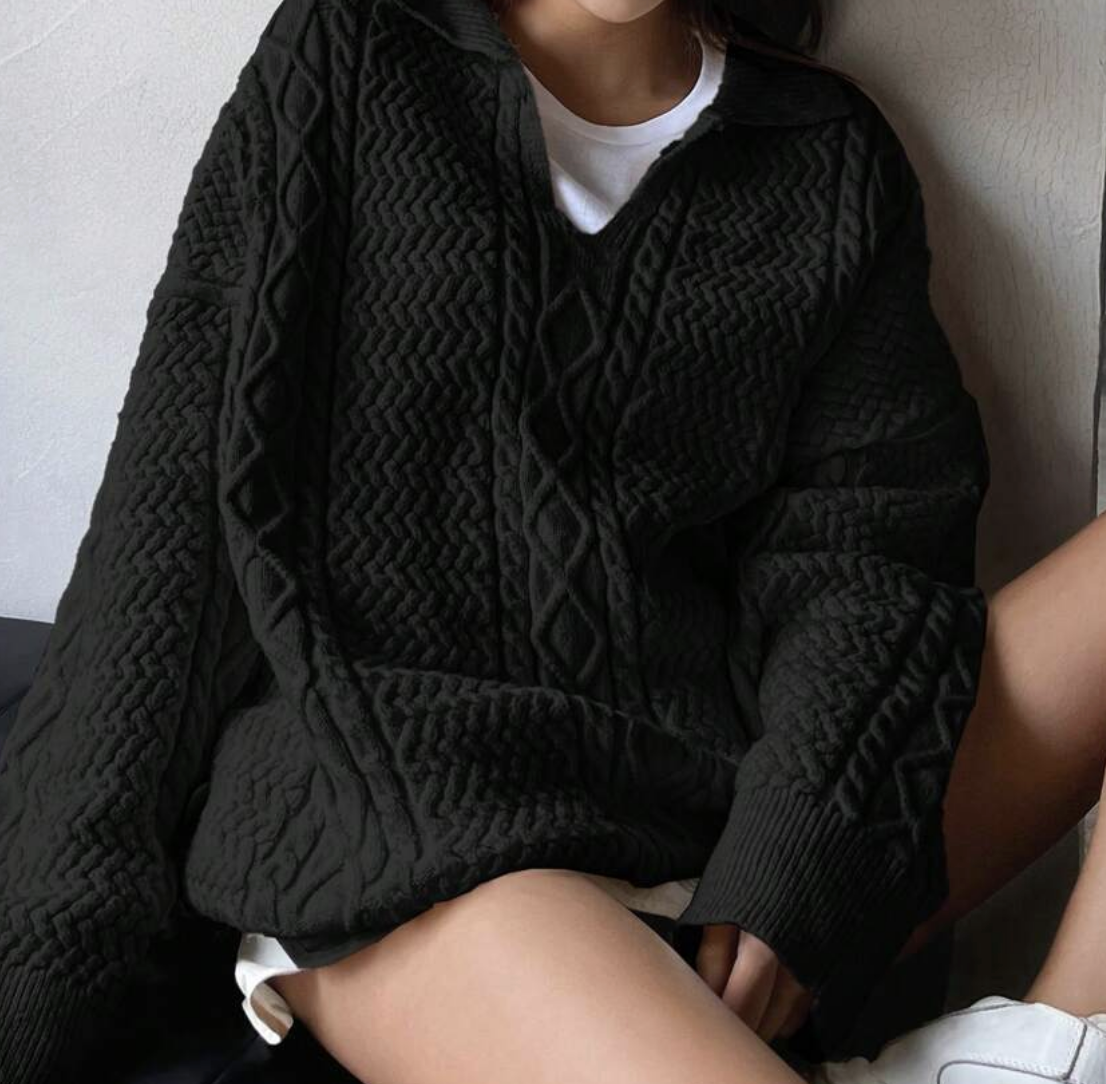 EverydayWear(comfy)♥ Cable Polo Sweater 4 Colors