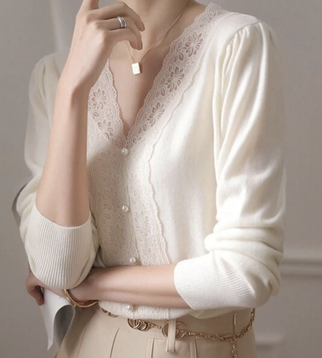 Lovely(100%Wool)♥ Wool Lace Blouse Sweater