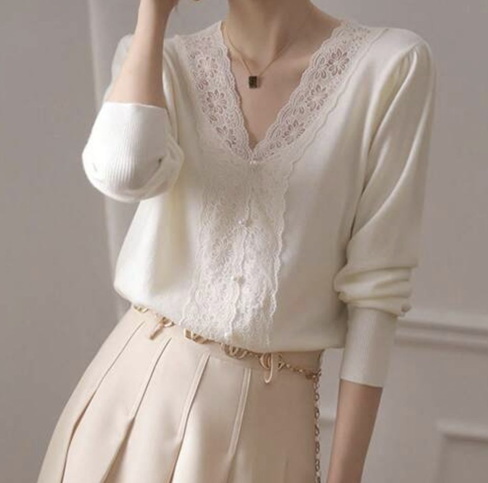 Lovely(100%Wool)♥ Wool Lace Blouse Sweater