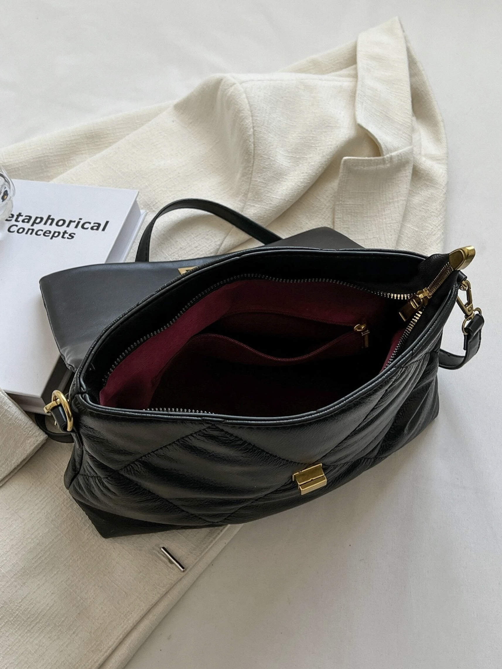 Quilted Satchel Crossbody Bag – Elegant Everyday Purse with Top Handle & Strap