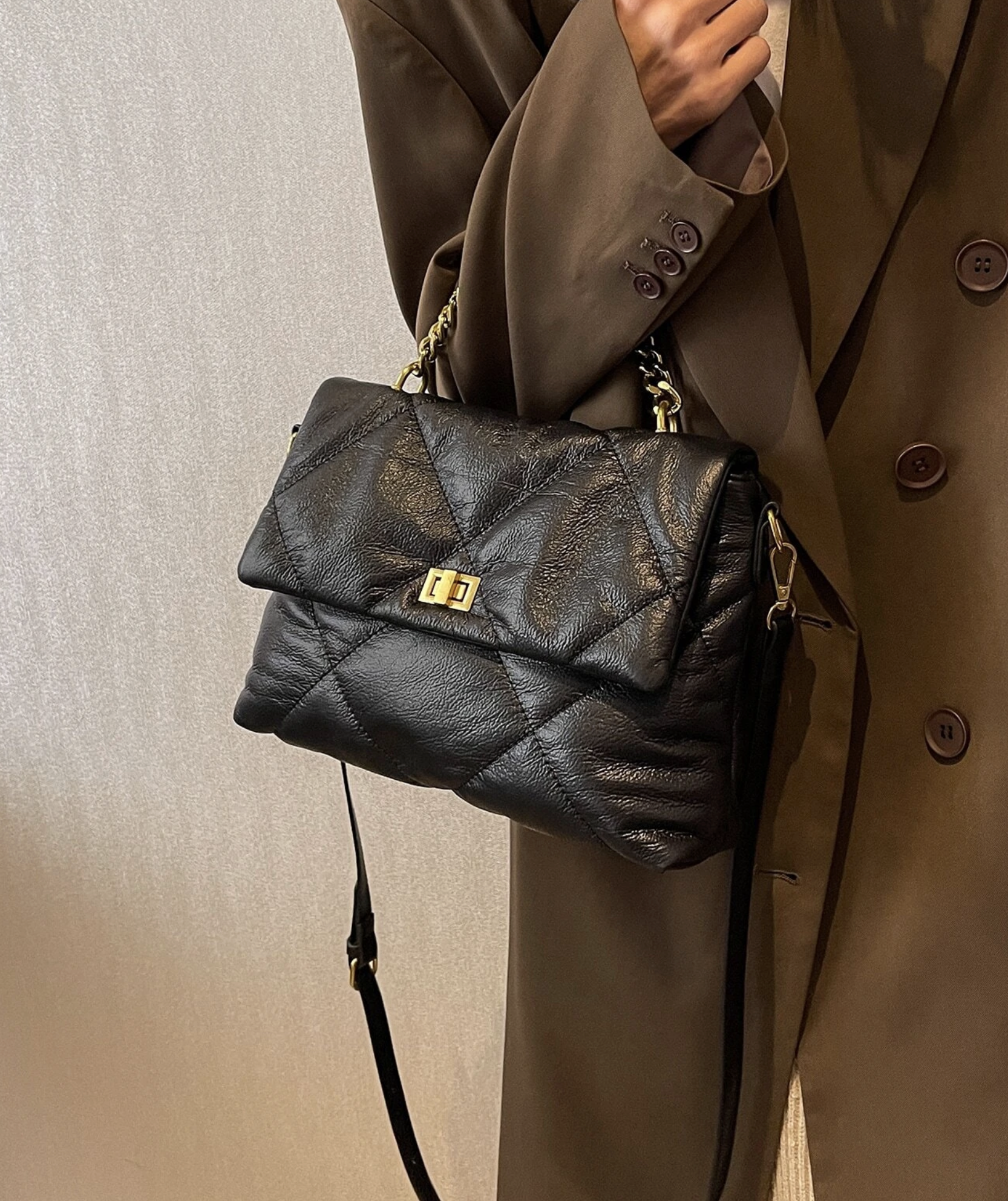 Quilted Satchel Crossbody Bag – Elegant Everyday Purse with Top Handle & Strap