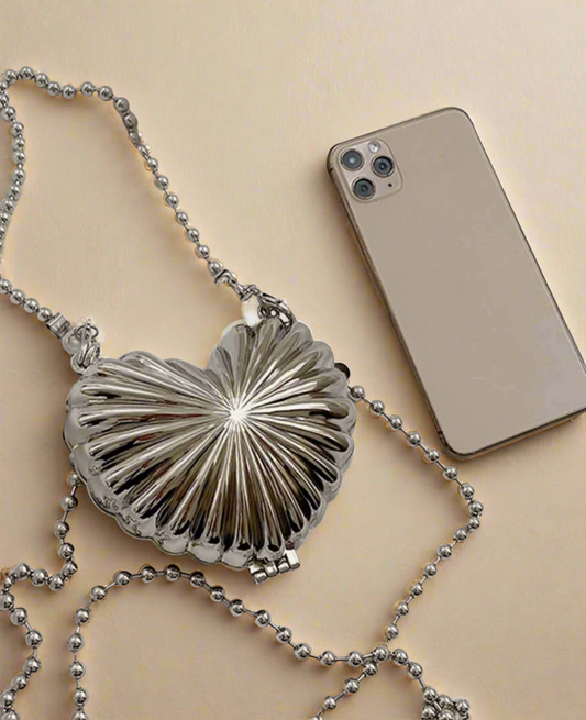 Silver Metal Clam Clutch Crossbody