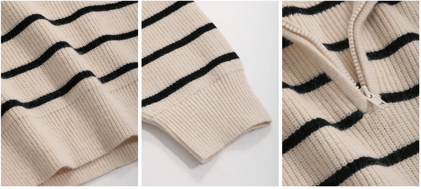 minimalist♥ Open Collar Striped Sweater