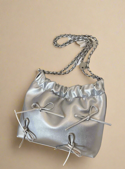 Silver Bow Chain Shoulder Bag