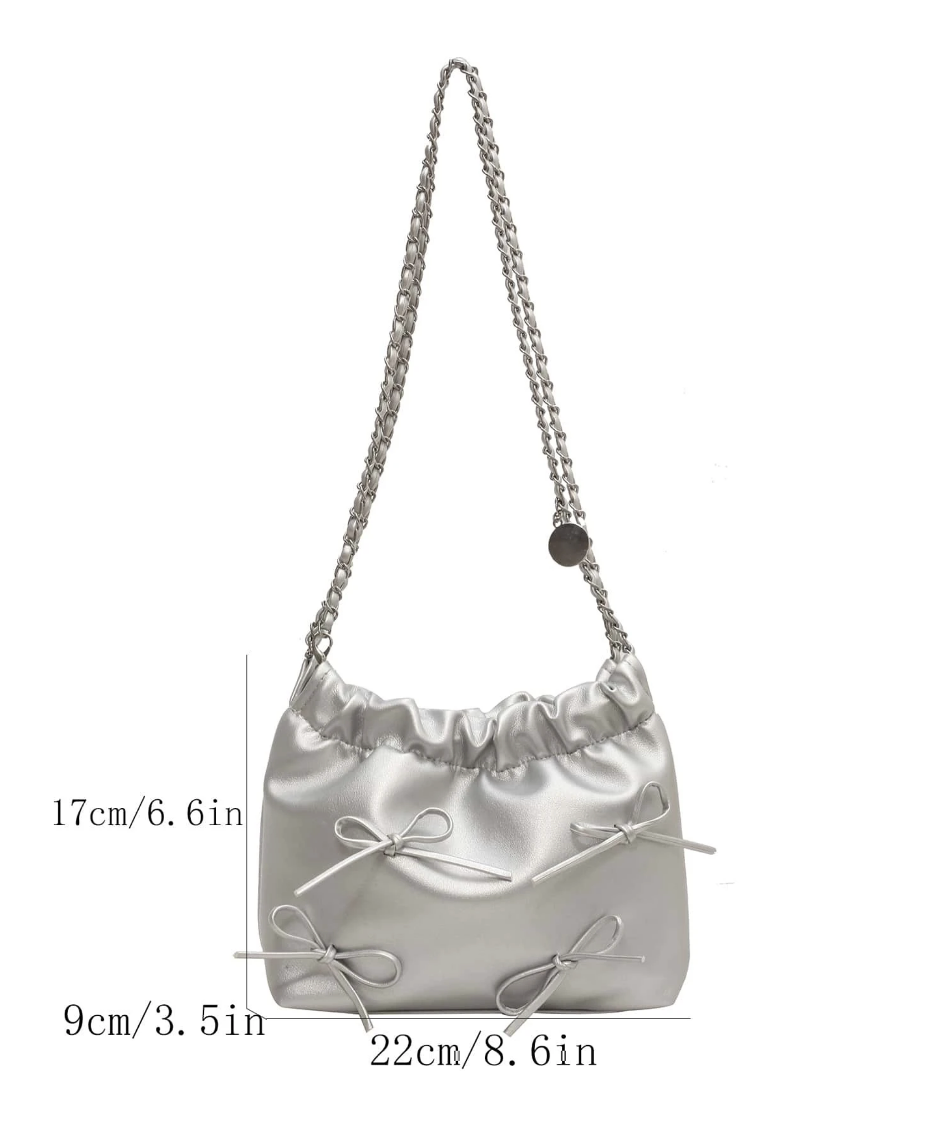 Silver Bow Chain Shoulder Bag – Glam Mini Purse with Metallic Finish & Cute Bow Detail