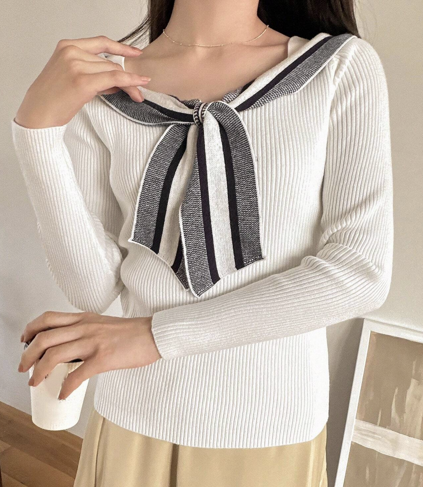 Spring Outfit♥ Ribbed Bow Tie Knit