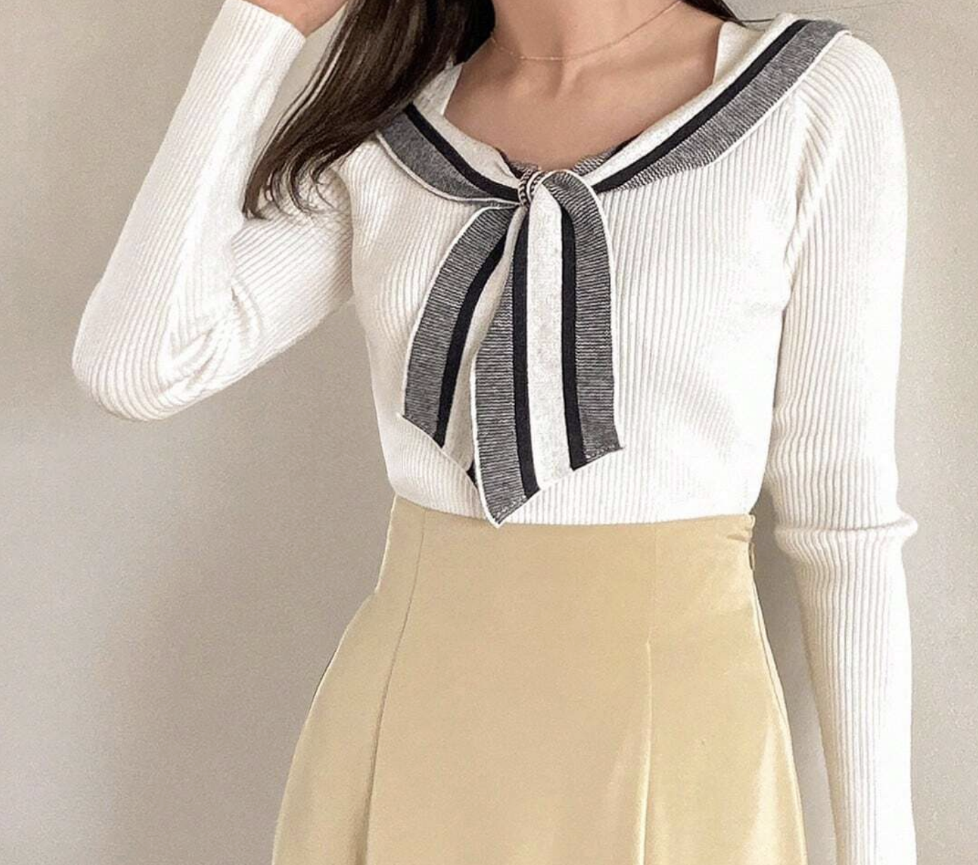 Spring Outfit♥ Ribbed Bow Tie Knit