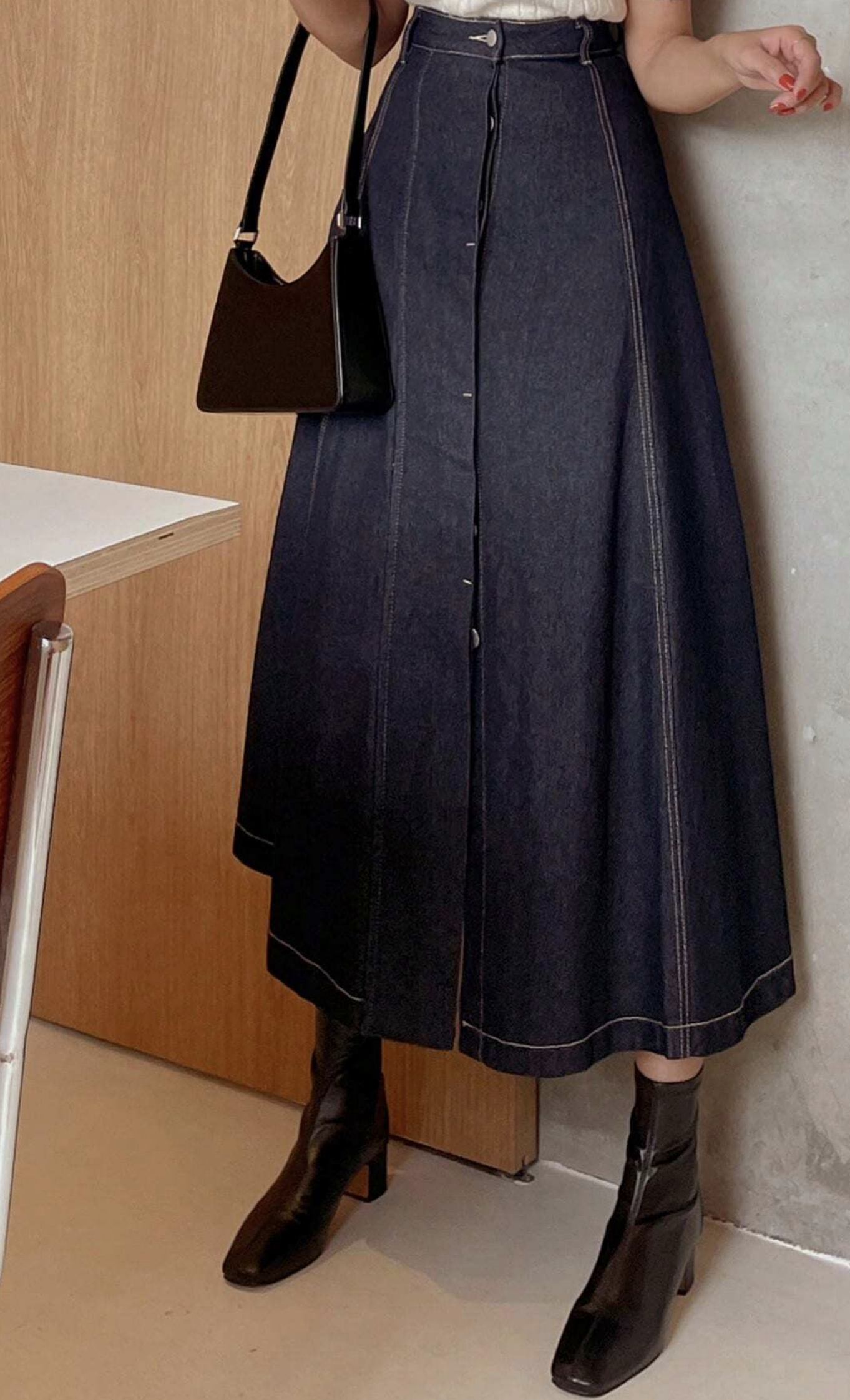 Spring Outfit♥ Denim A-Line Midi Skirt
