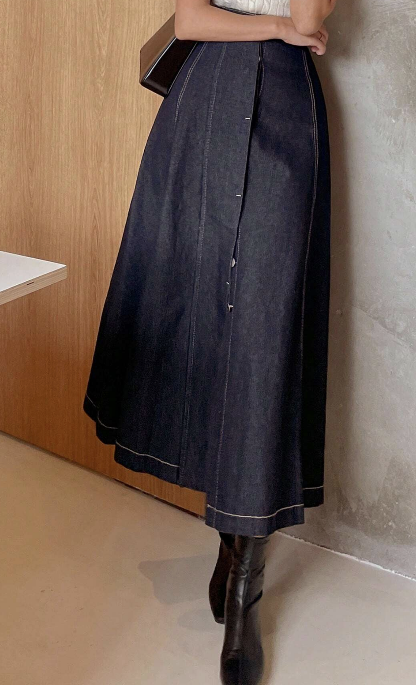 Spring Outfit♥ Denim A-Line Midi Skirt