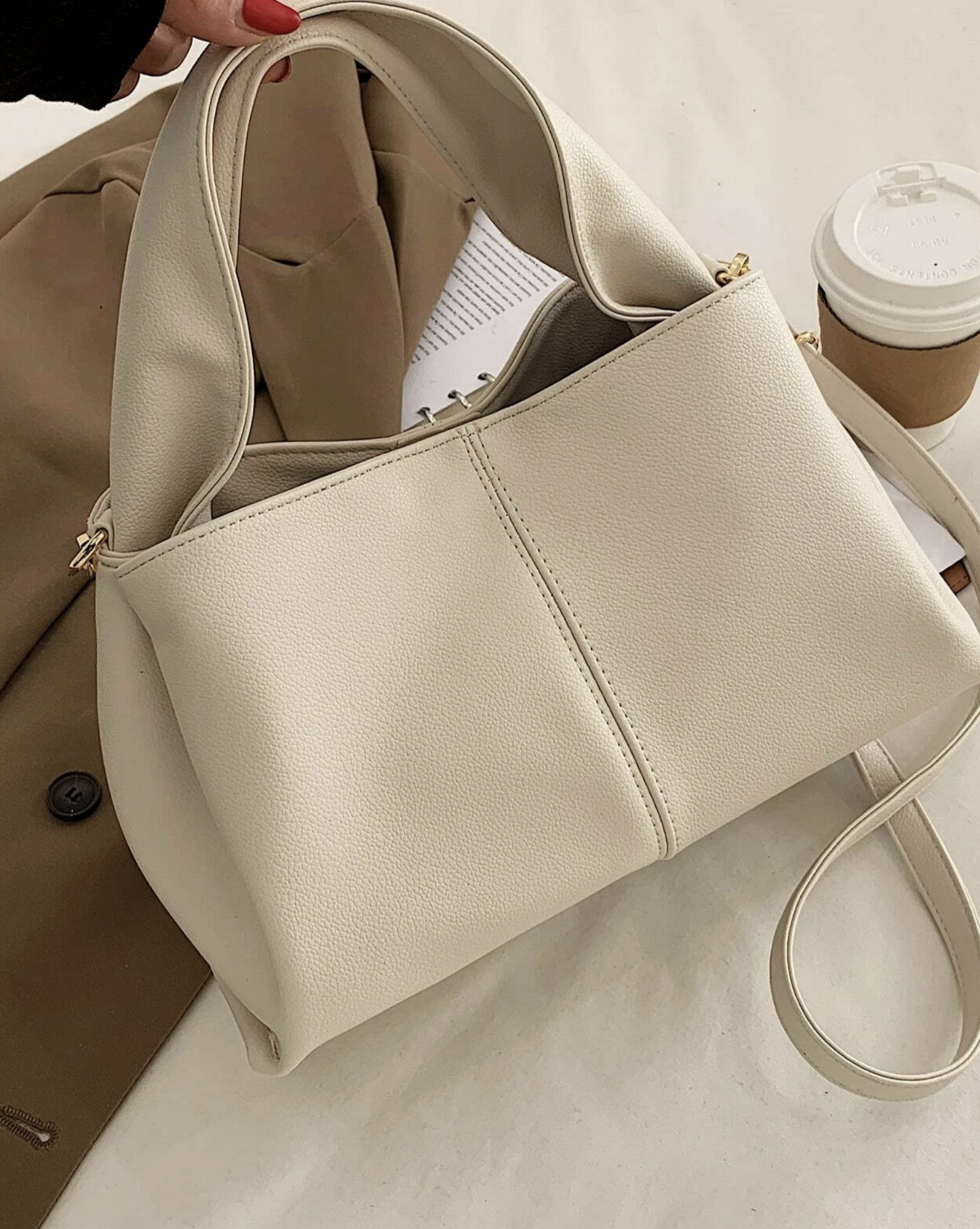 Minimalist PU Leather Satchel, Crossbody Bag, Adjustable Strap Bags, Large Capacity Shoulder Purse