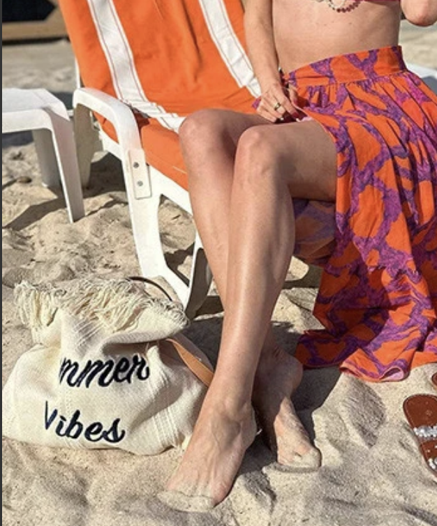 Summer Vibes Embroidered Tote Bag – Lightweight Canvas Shoulder Bag for Beach & Everyday Use