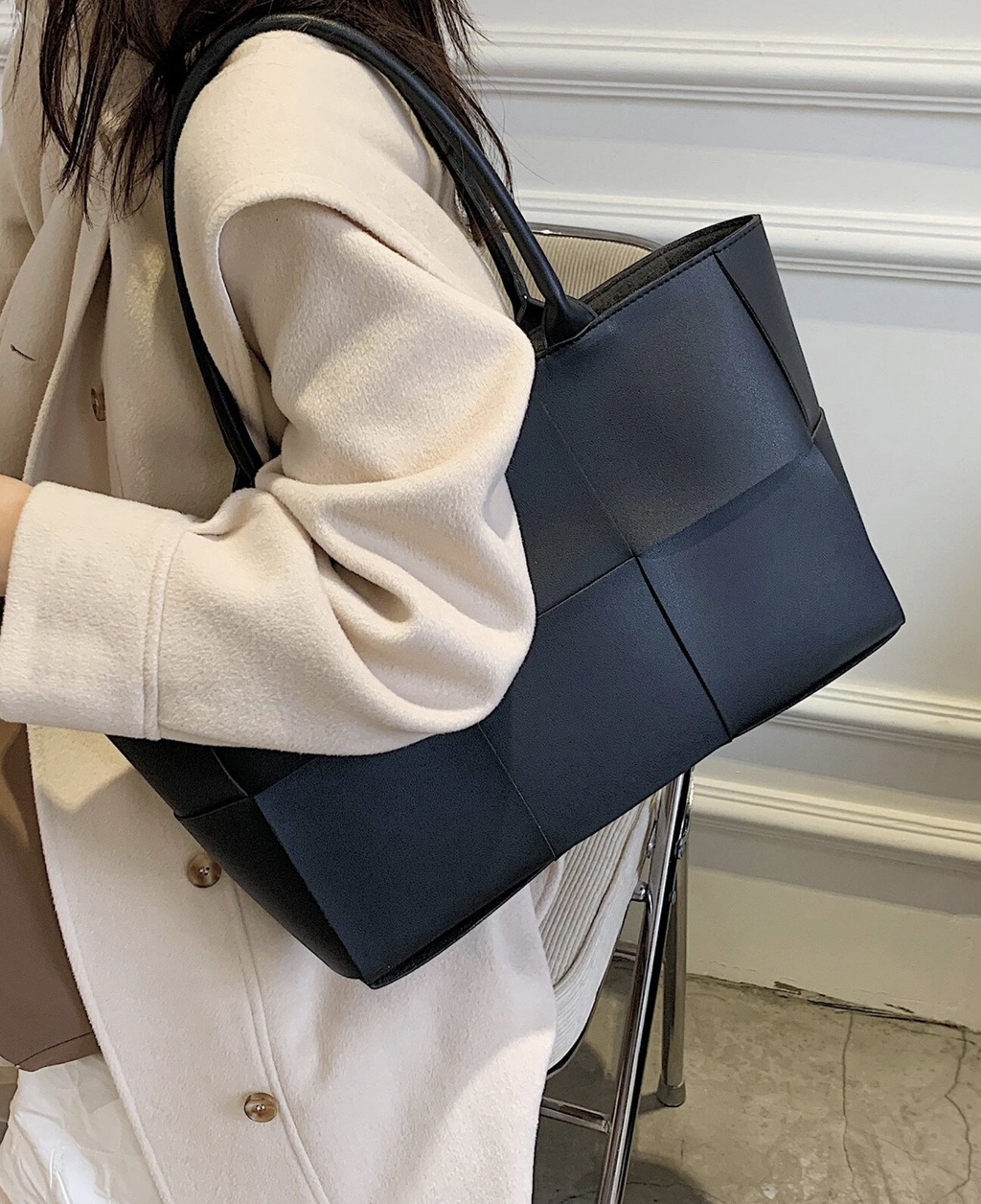 Woven Shoulder Bag with Pouch Inside, Minimalist PU Leather Adjustable Strap Bags