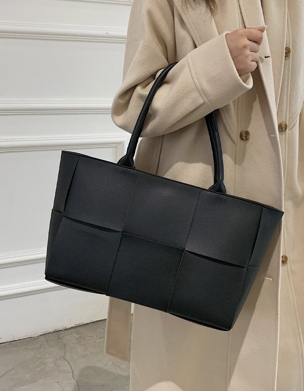 Woven Shoulder Bag with Pouch Inside, Minimalist PU Leather Adjustable Strap Bags