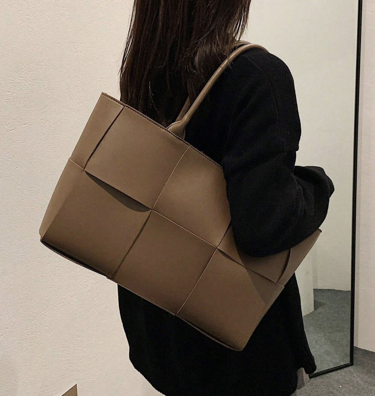Woven Shoulder Bag with Pouch Inside, Minimalist PU Leather Adjustable Strap Bags, Large Capacity Shoulder Bag