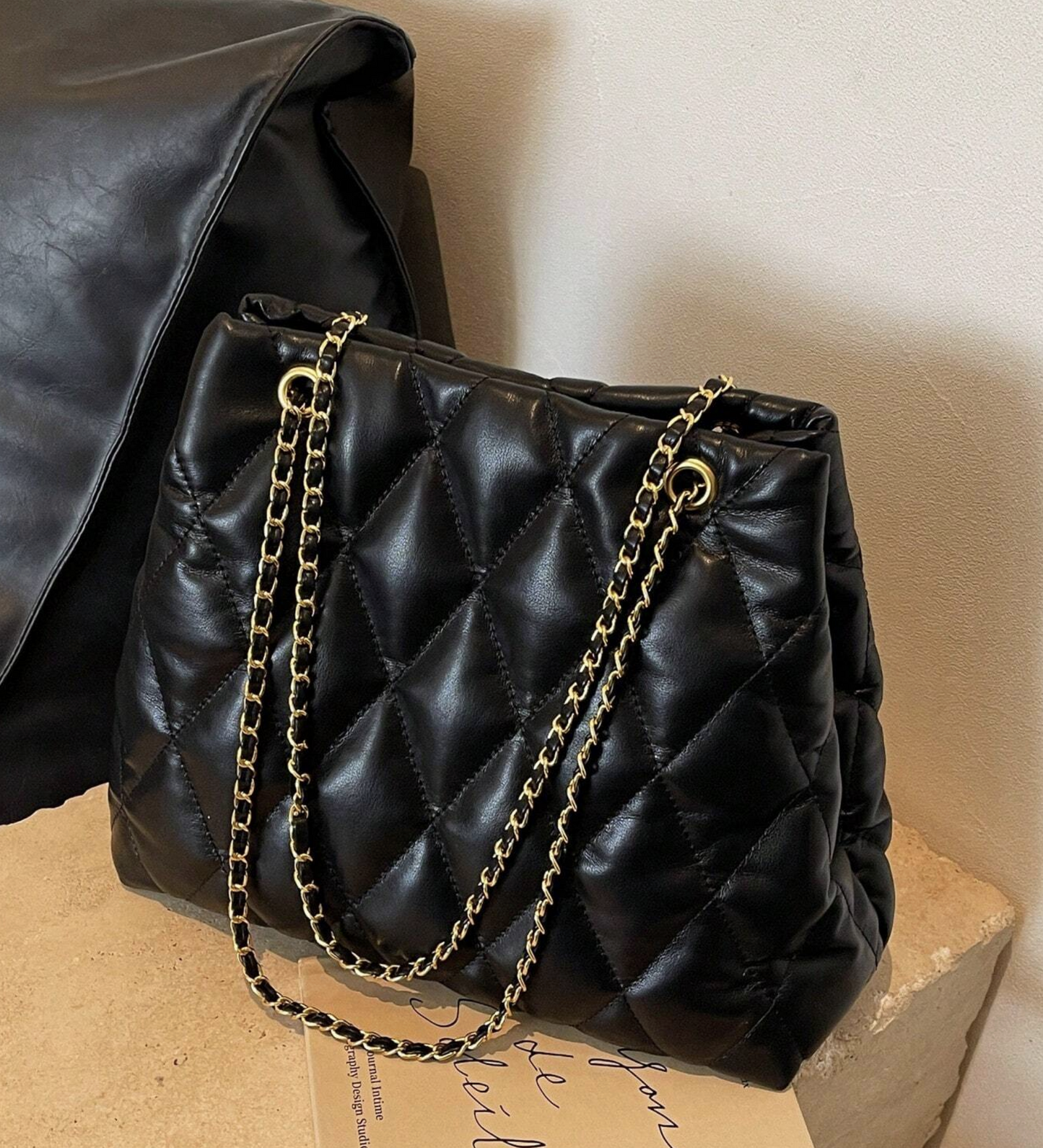Quilted Chain Shoulder Bag, PU Leather Cushion Quilted Chain Shoulder Bag
