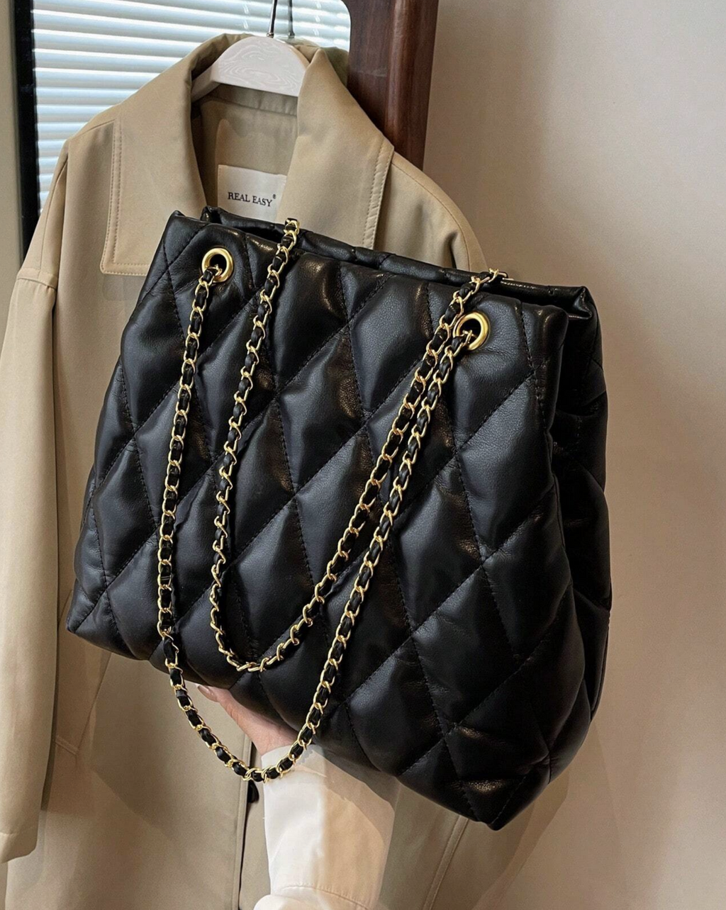 Quilted Chain Shoulder Bag, PU Leather Cushion Quilted Chain Shoulder Bag