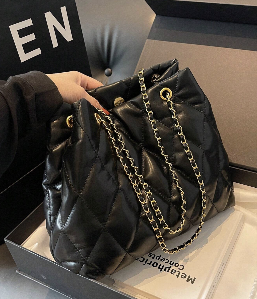Quilted Chain Shoulder Bag, PU Leather Cushion Quilted Chain Shoulder Bag