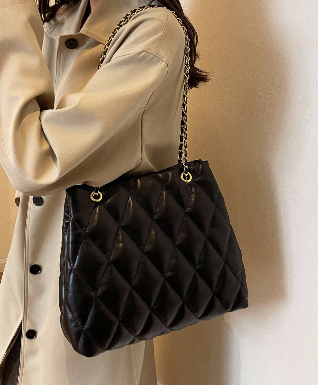 Quilted Chain Shoulder Bag, PU Leather Cushion Quilted Chain Shoulder Bag