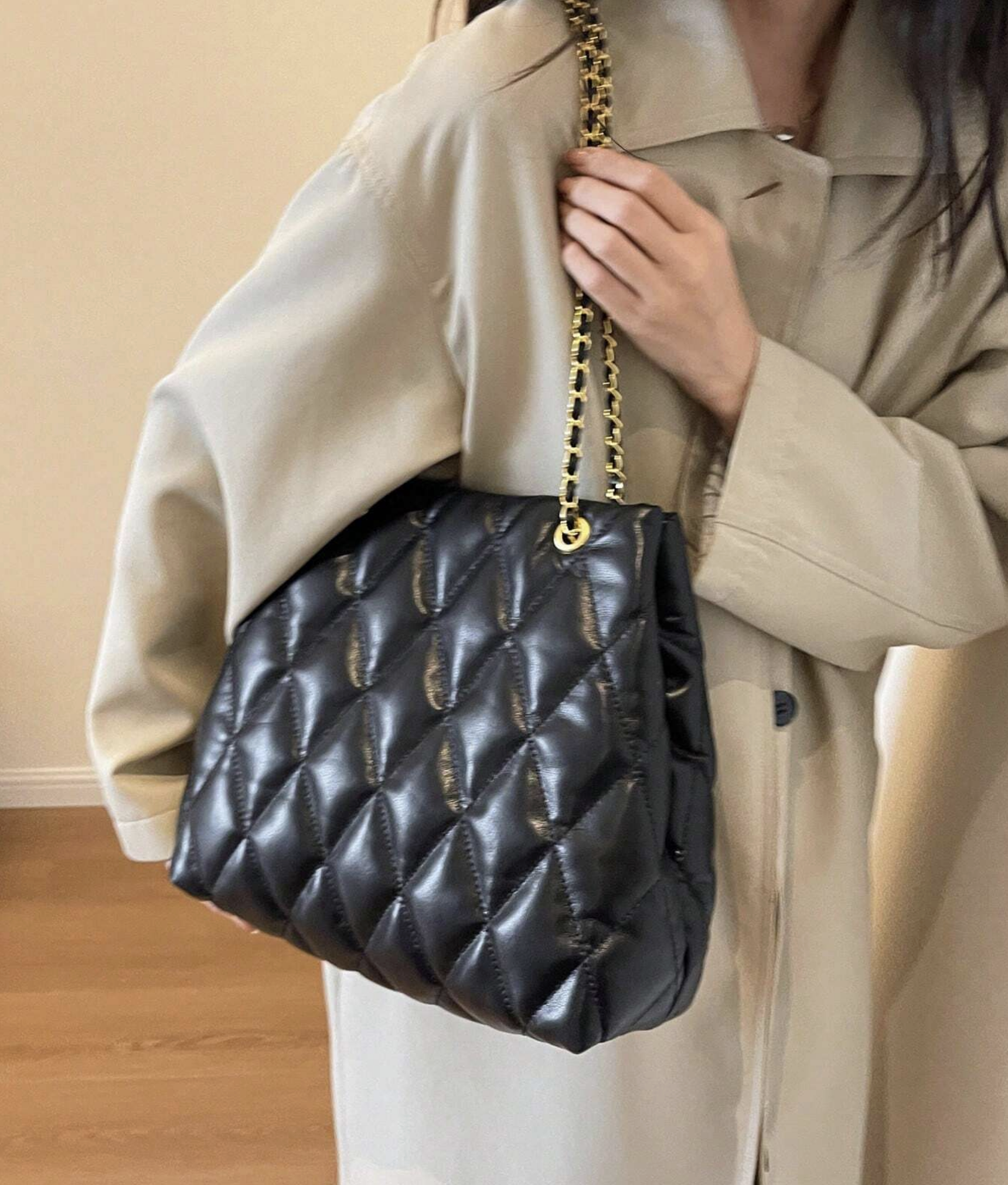 Quilted Chain Shoulder Bag, PU Leather Cushion Quilted Chain Shoulder Bag