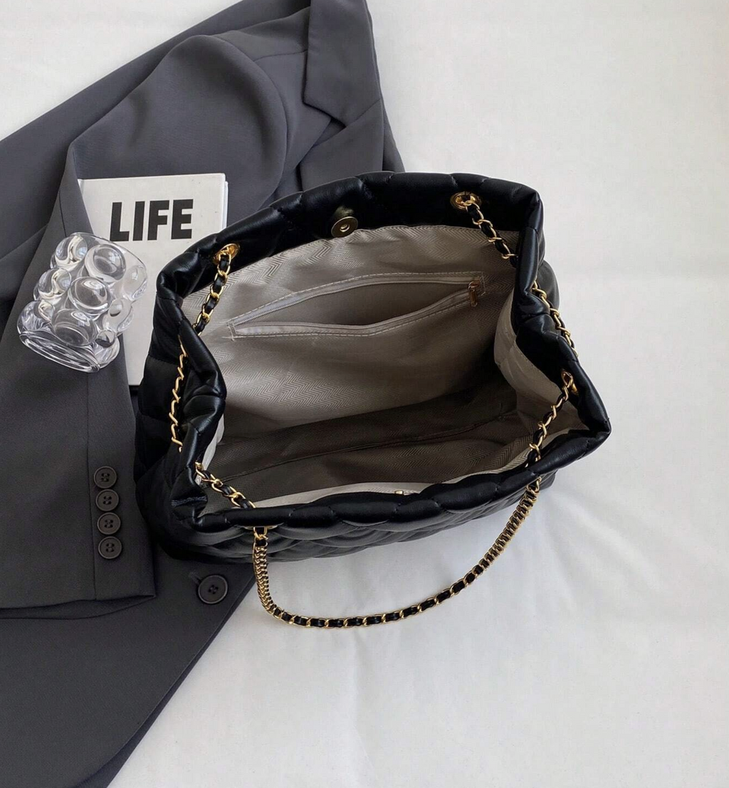 Quilted Chain Shoulder Bag, PU Leather Cushion Quilted Chain Shoulder Bag
