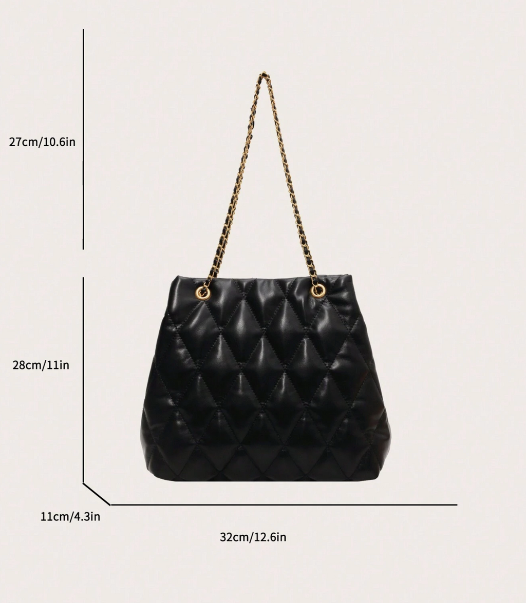 Quilted Chain Shoulder Bag, PU Leather Cushion Quilted Chain Shoulder Bag