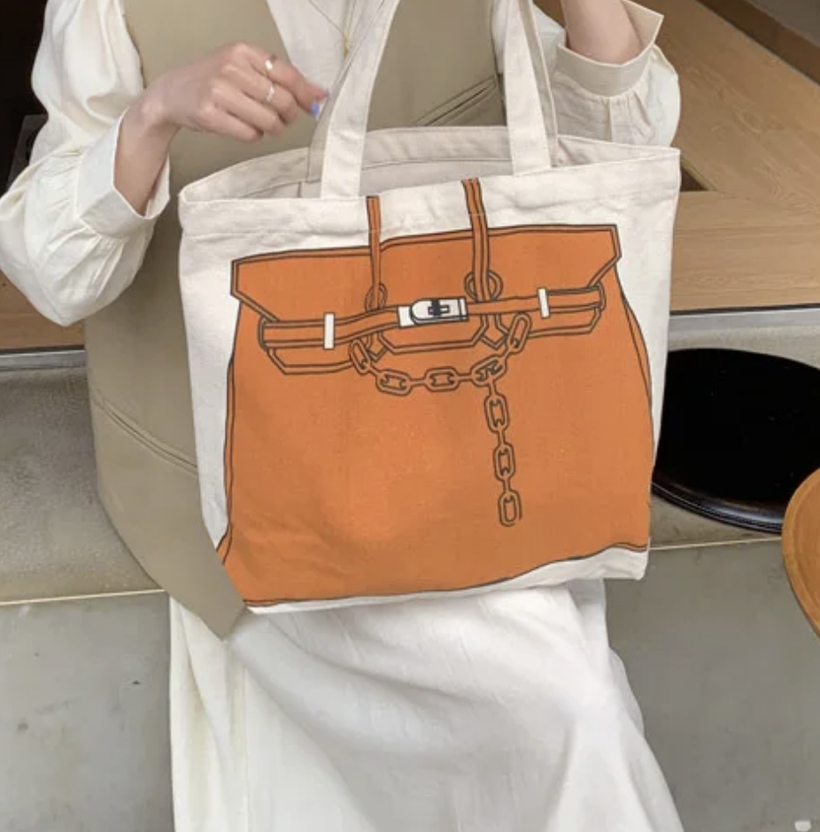 Designer Bag Printed Tote Bag, Birkin Bag Drawing Canvas Bag