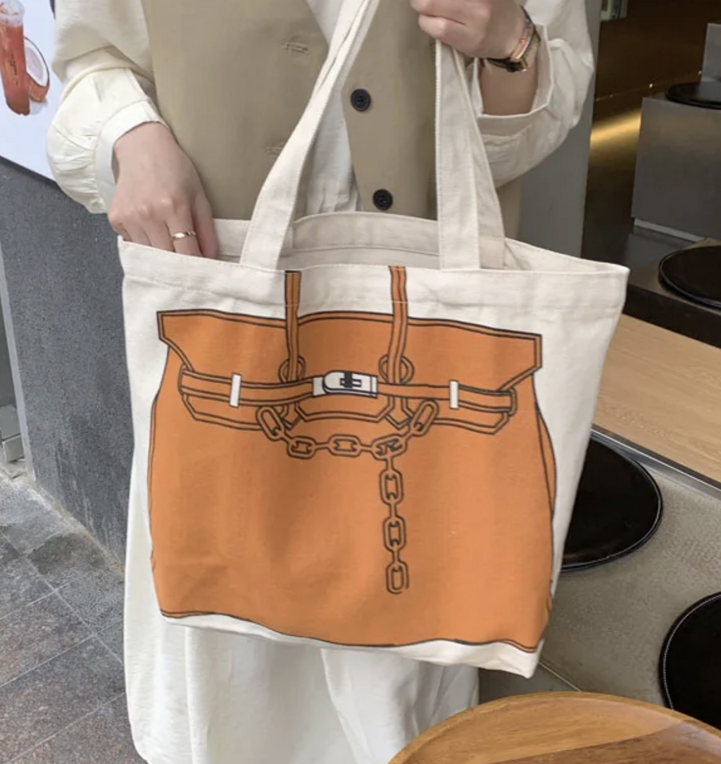 Designer Bag Printed Tote Bag, Birkin Bag Drawing Canvas Bag