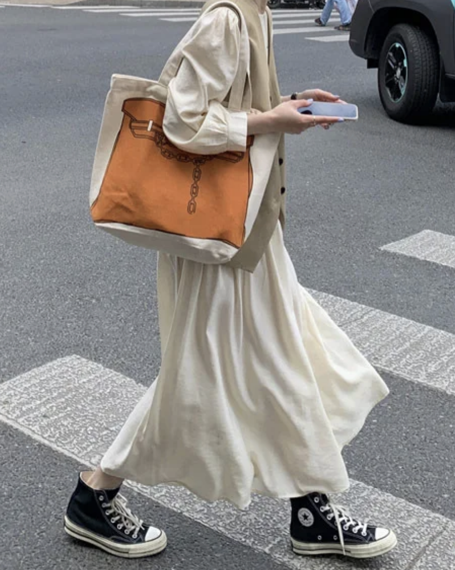 Designer Bag Printed Tote Bag, Birkin Bag Drawing Canvas Bag