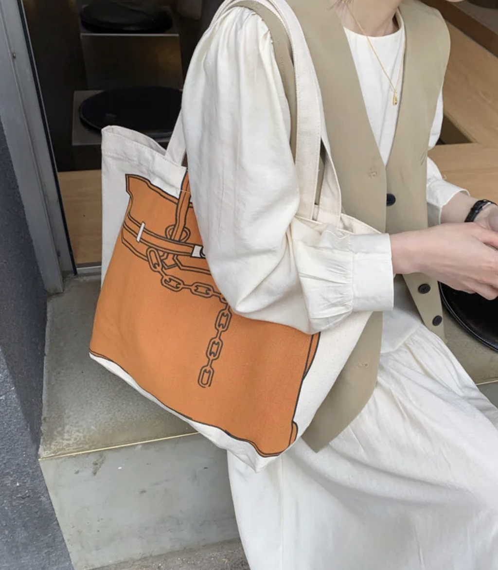 Designer Bag Printed Tote Bag, Birkin Bag Drawing Canvas Bag