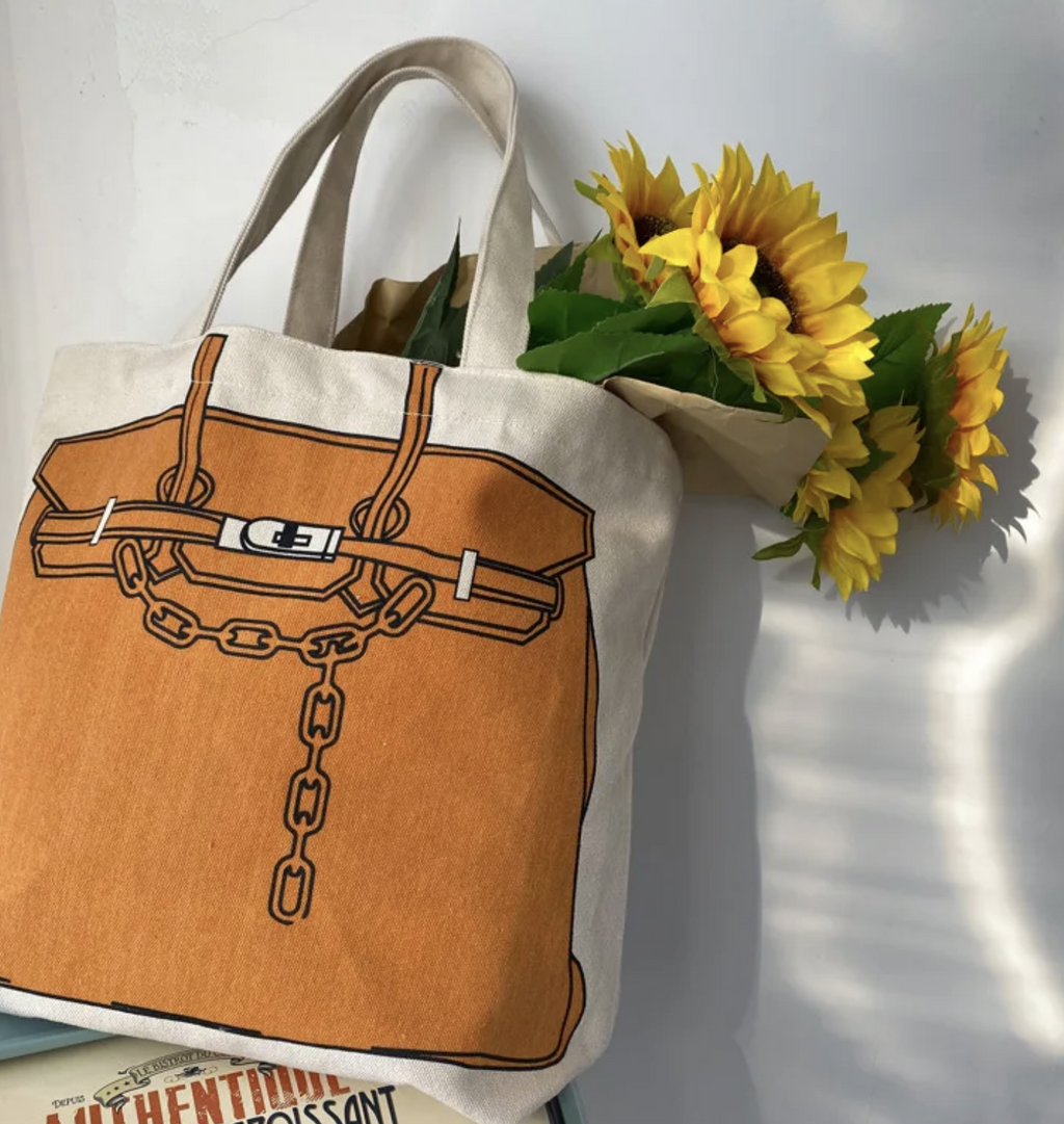 Designer Bag Printed Tote Bag, Birkin Bag Drawing Canvas Bag