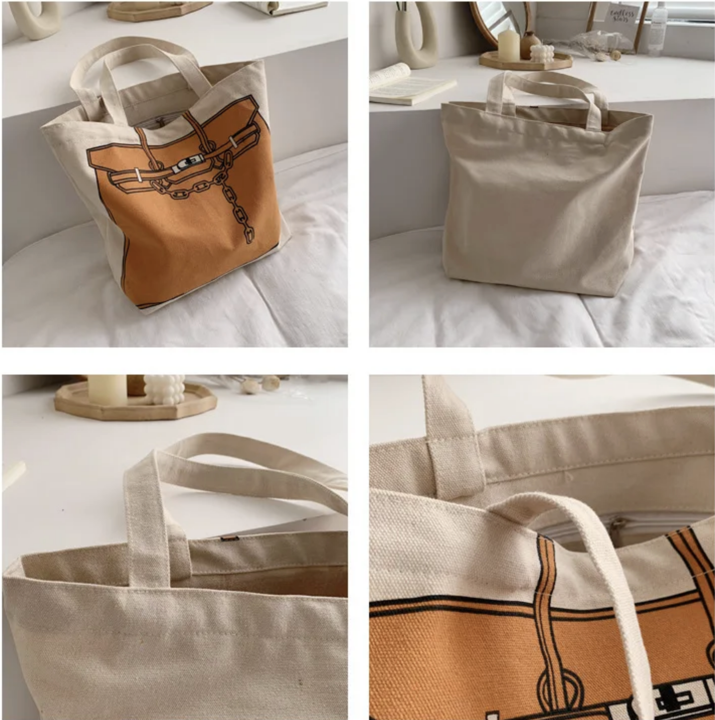 Designer Inspired Printed Tote Bag – Birkin Bag Drawing Canvas Shopper for Everyday Use