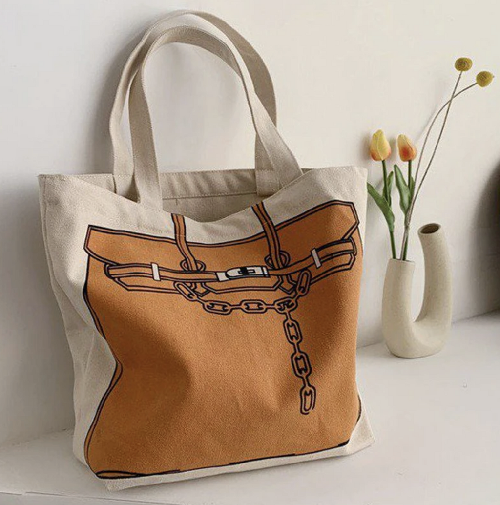 Designer Bag Printed Tote Bag, Birkin Bag Drawing Canvas Bag