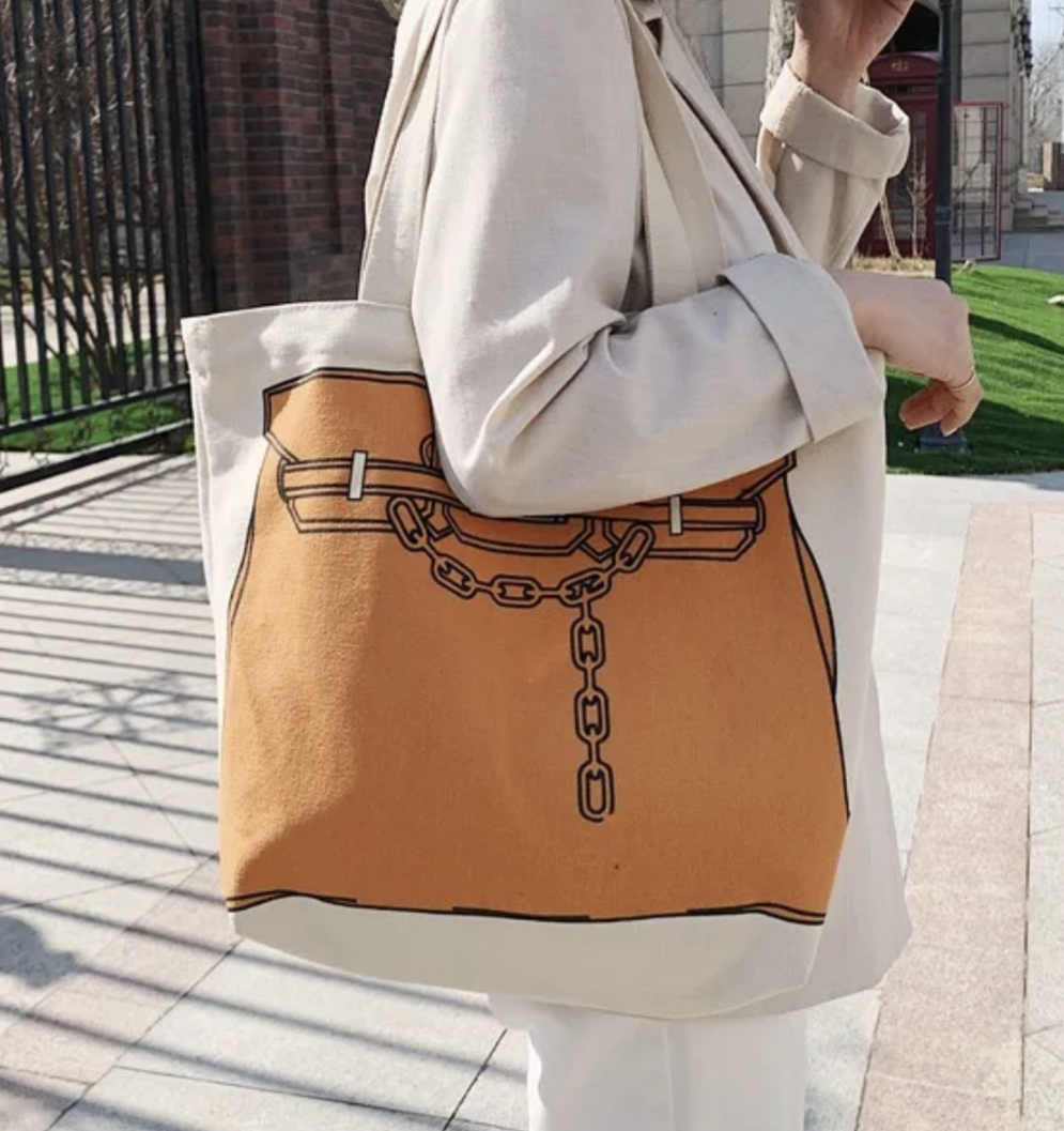Designer Bag Printed Tote Bag, Birkin Bag Drawing Canvas Bag