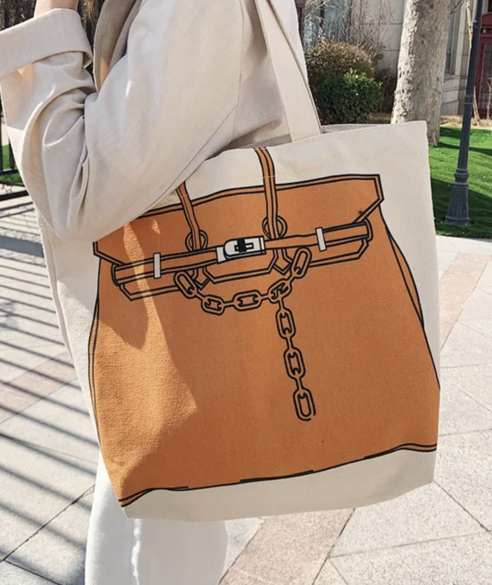 Designer Bag Printed Tote Bag, Birkin Bag Drawing Canvas Bag