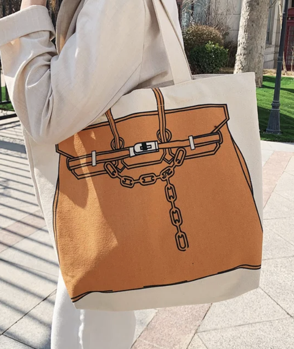 Designer Bag Printed Tote Bag, Birkin Bag Drawing Canvas Bag, Reusable bag, shopping bag, women’s gift, Mother’s Day gift, birthday gift